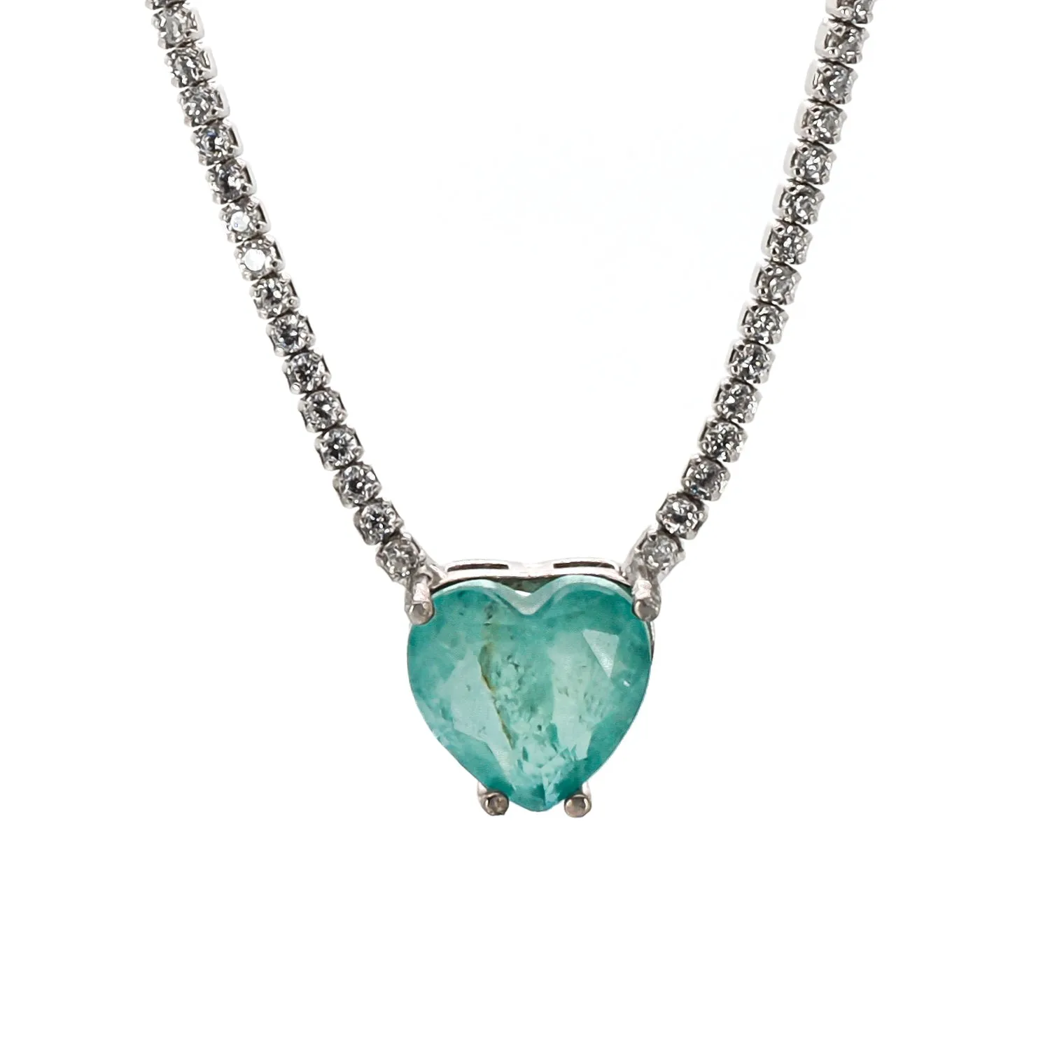 Heart Paraiba Tourmaline Diamond Chain Happy Necklace