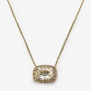Henri Daussi Signed 1.00ct t.w. Diamond Cushion Brilliant Cut Halo East - West Set Solitaire Pendant Necklace