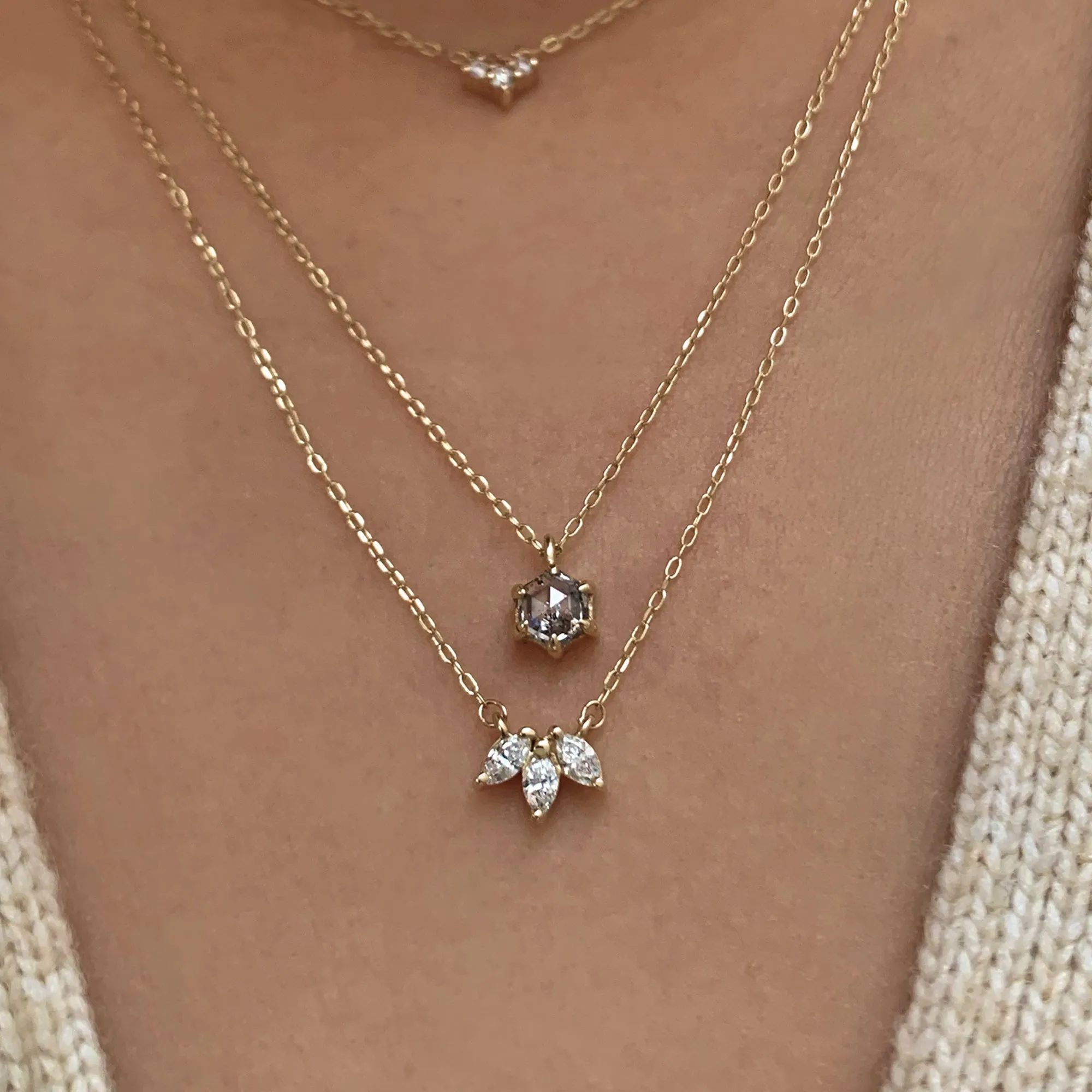 Hexagon Salt and Pepper Diamond Necklace