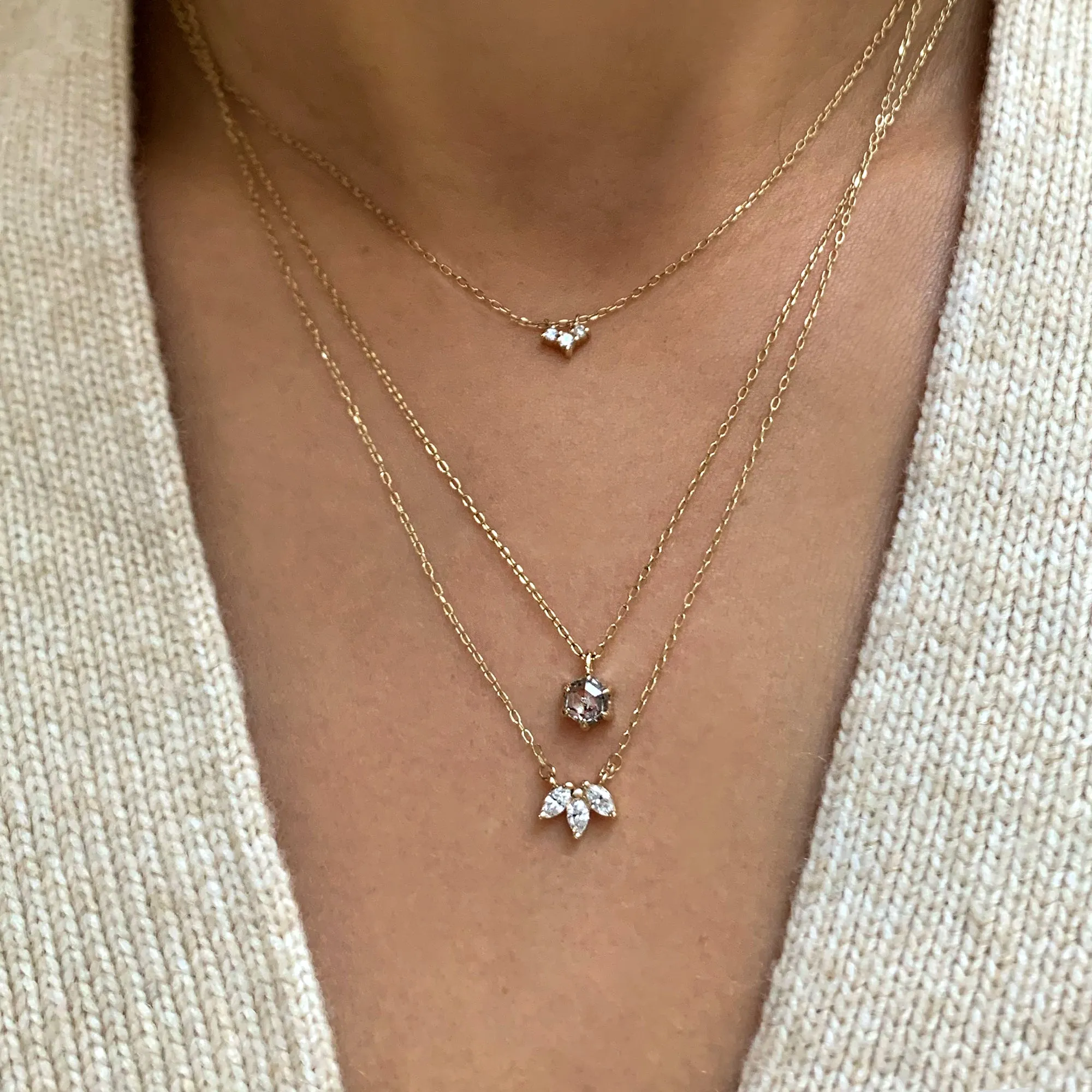 Hexagon Salt and Pepper Diamond Necklace