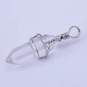 Hexagonal Natural Quartz Crystal Hexagonal Point Chakra Gemstone Pendant Reiki for Necklace-clear quartz 1PCS