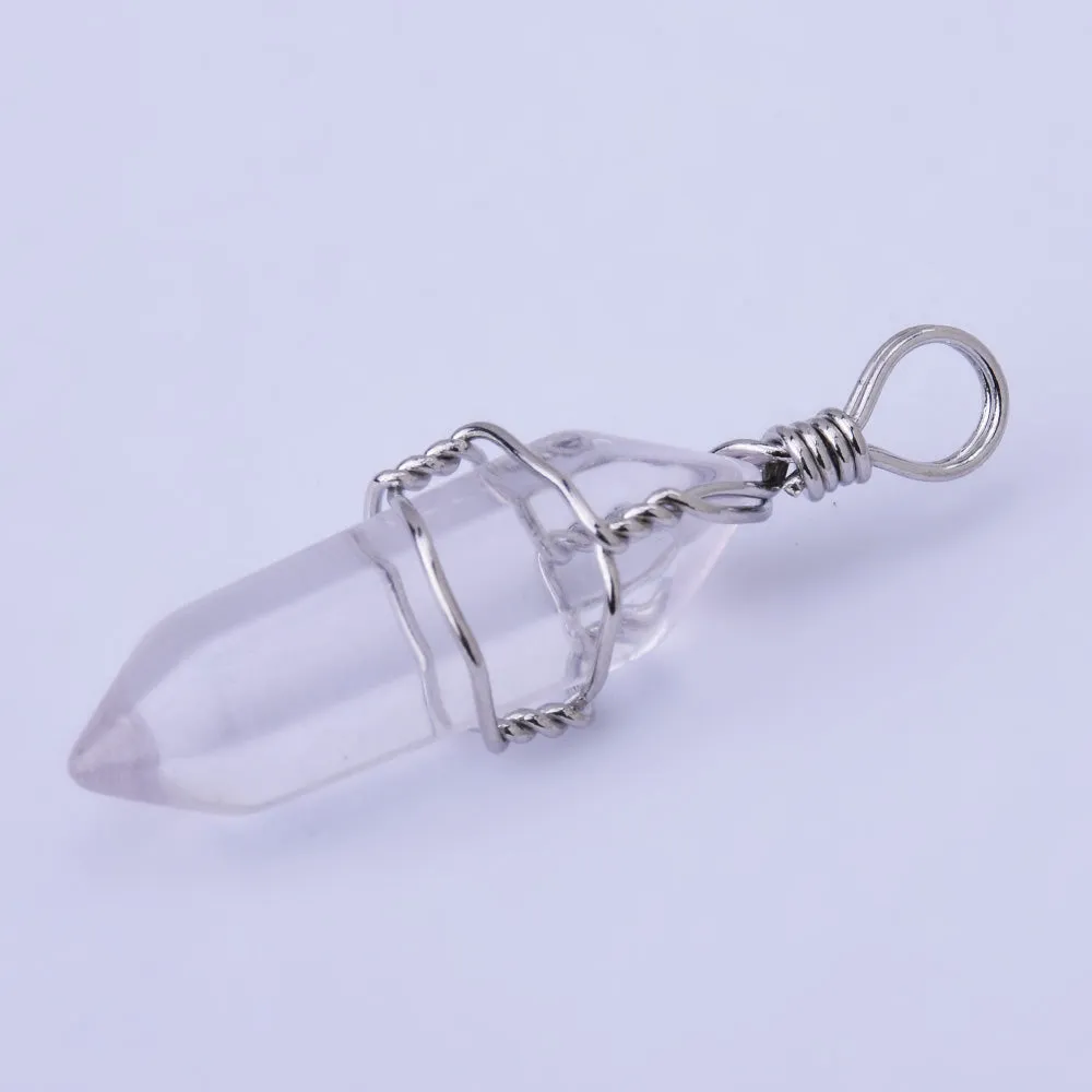 Hexagonal Natural Quartz Crystal Hexagonal Point Chakra Gemstone Pendant Reiki for Necklace-clear quartz 1PCS