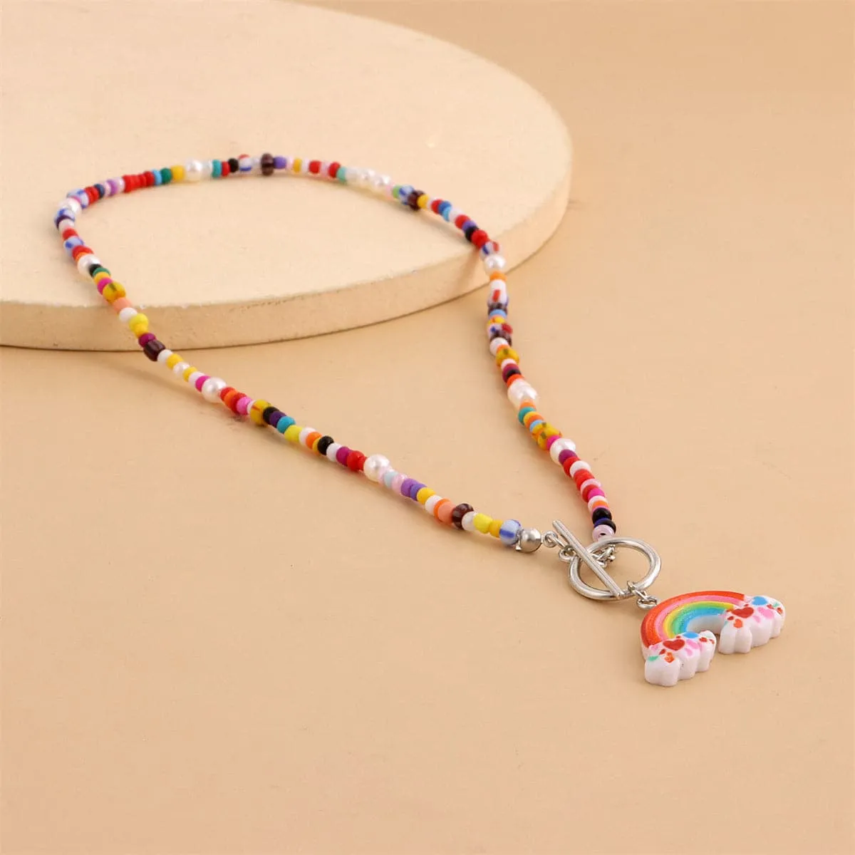 Howlite & Pearl Rainbow Pendant Necklace