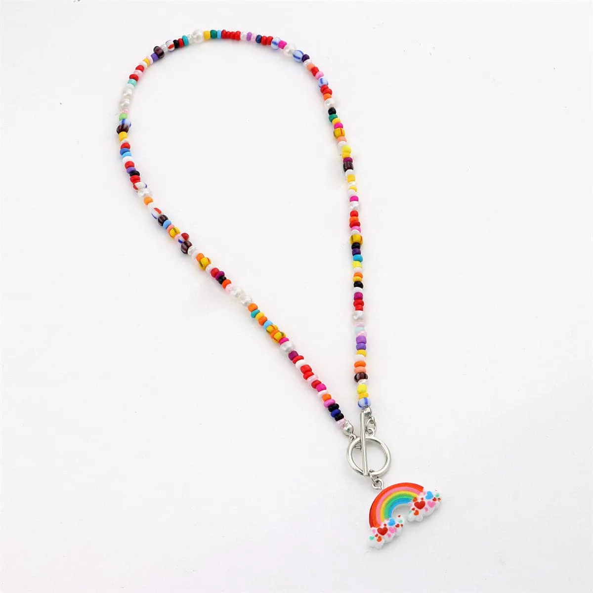 Howlite & Pearl Rainbow Pendant Necklace