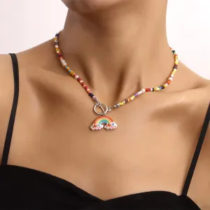 Howlite & Pearl Rainbow Pendant Necklace