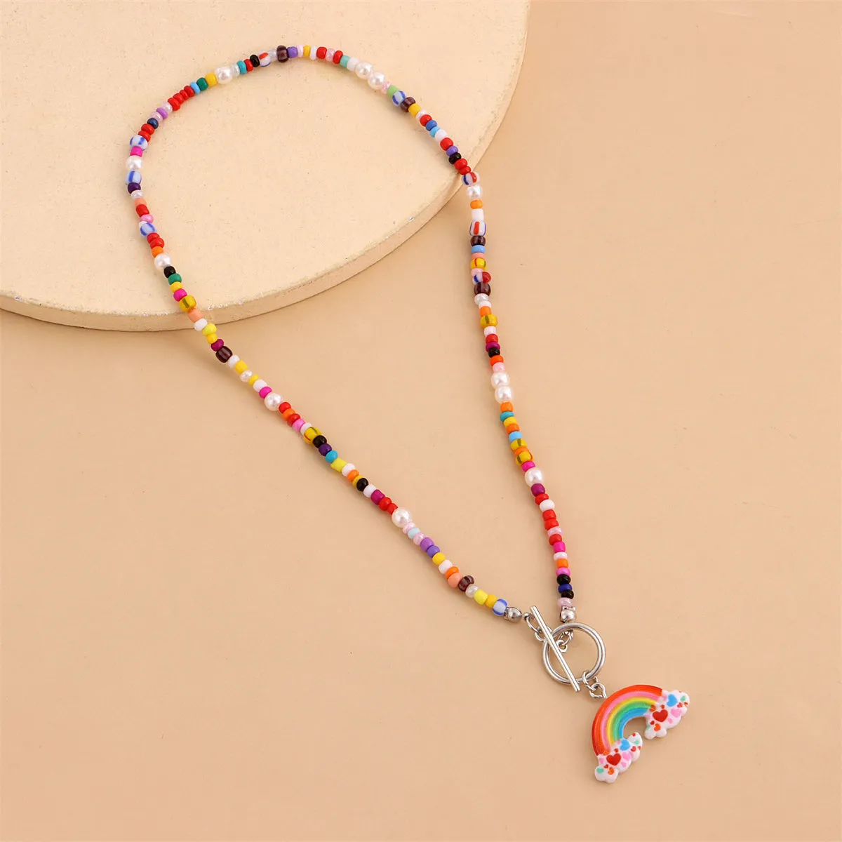 Howlite & Pearl Rainbow Pendant Necklace
