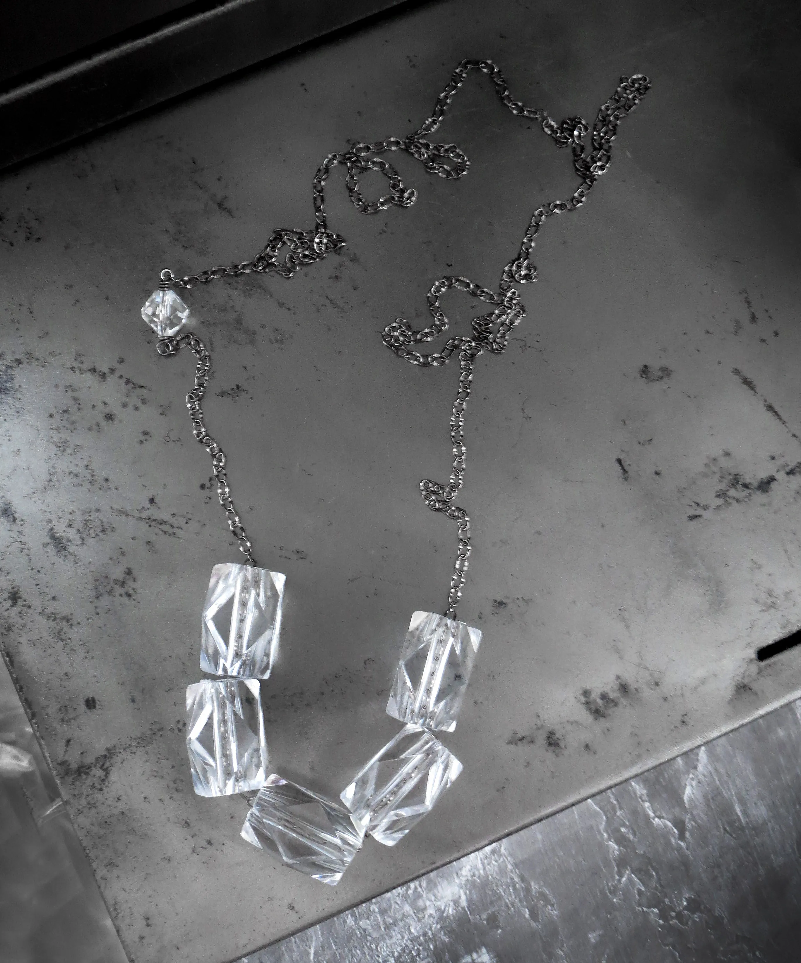 ICE CUBE - Long Clear Acrylic Chunky Cube Necklace