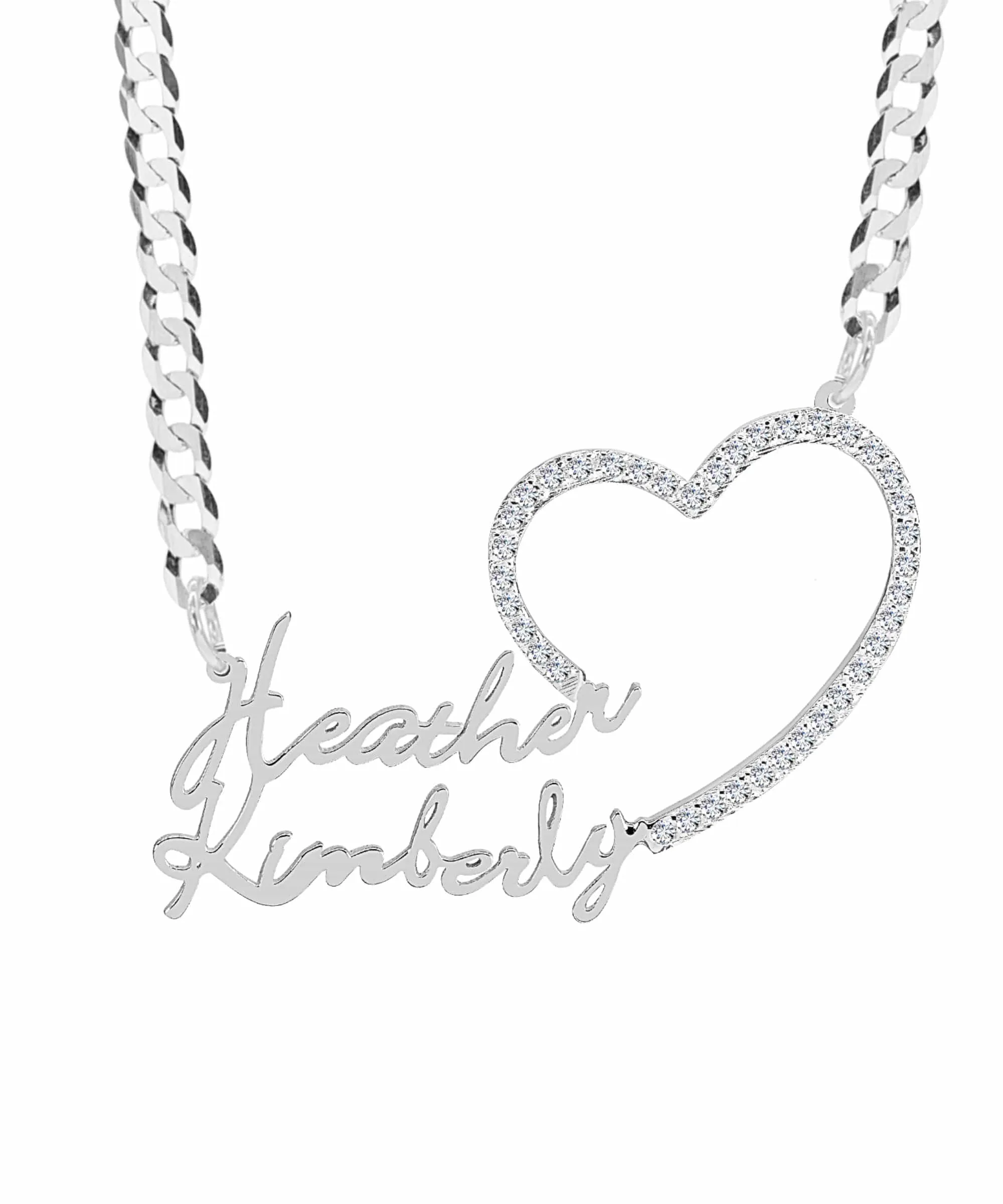 Iced Out Heart Couple Nameplate Necklace