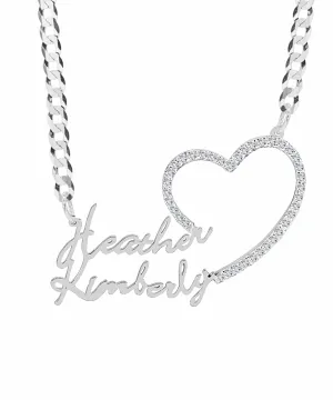 Iced Out Heart Couple Nameplate Necklace