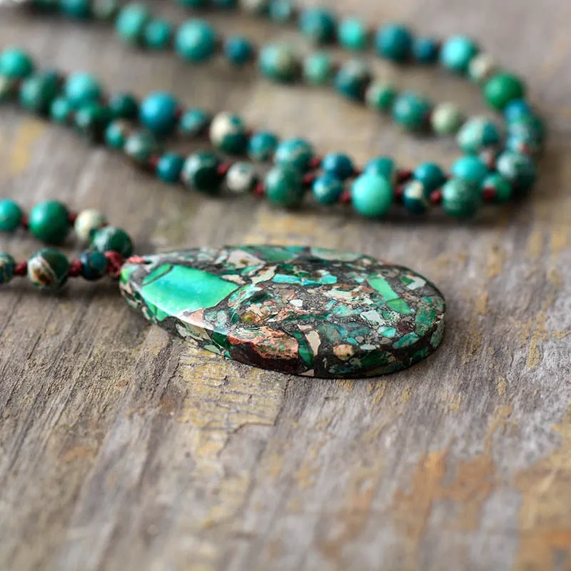 Imperial Jasper Moss Stone Necklace