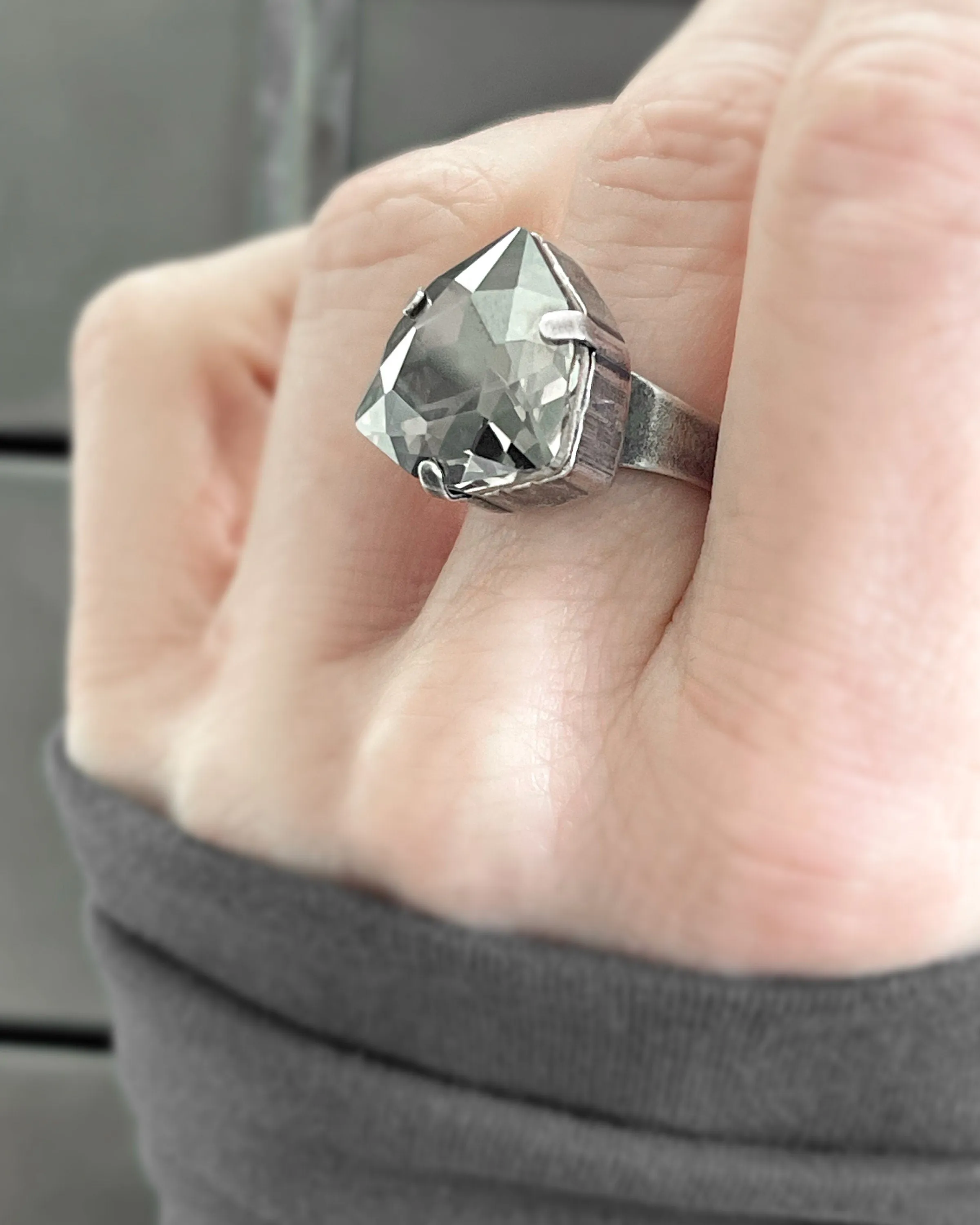 IMPERIAL - Sheer Silver Crystal Ring - Trilliant Crystal