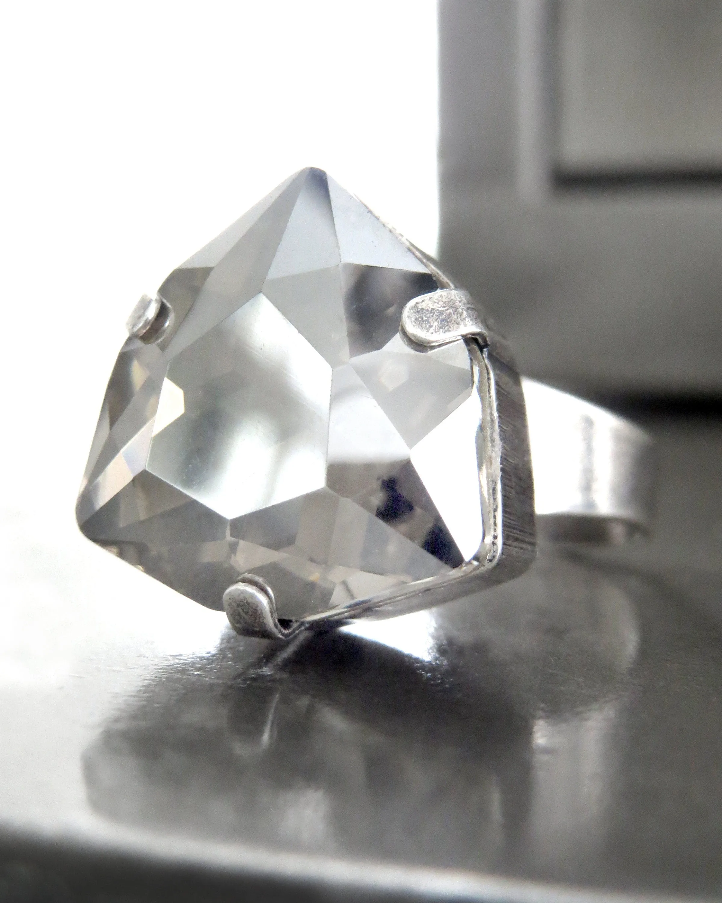 IMPERIAL - Sheer Silver Crystal Ring - Trilliant Crystal