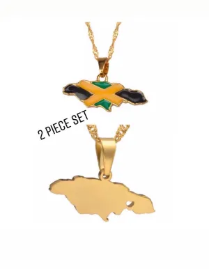 Jamaica necklace 2 piece set , gold Jamaica men necklace ,18k gold plated necklace set ,rastaferean necklace , reggae necklace