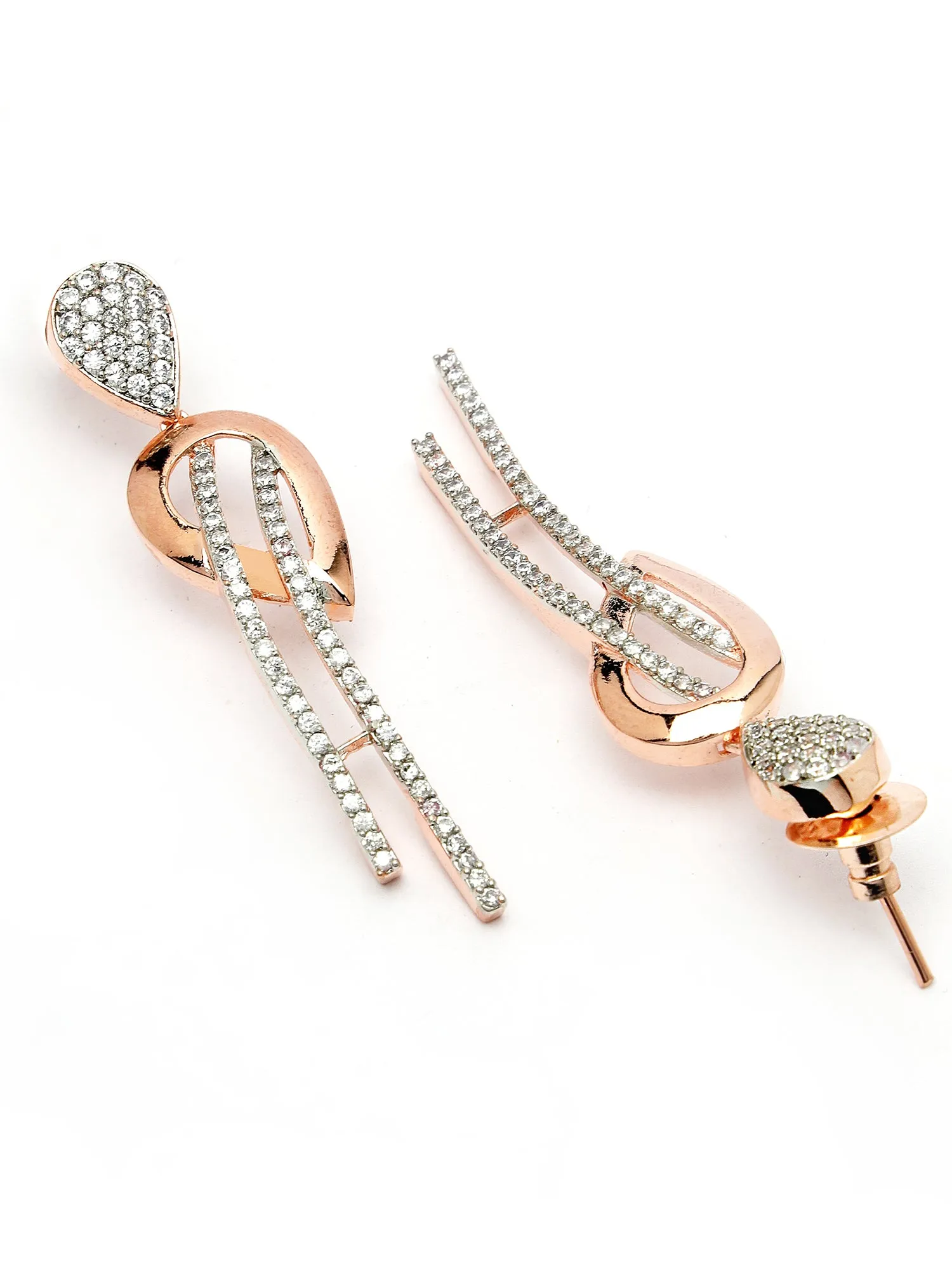Karatcart Graceful Rose Gold Necklace Set with Cubic Zirconia Embellishments and Rhodium Finish