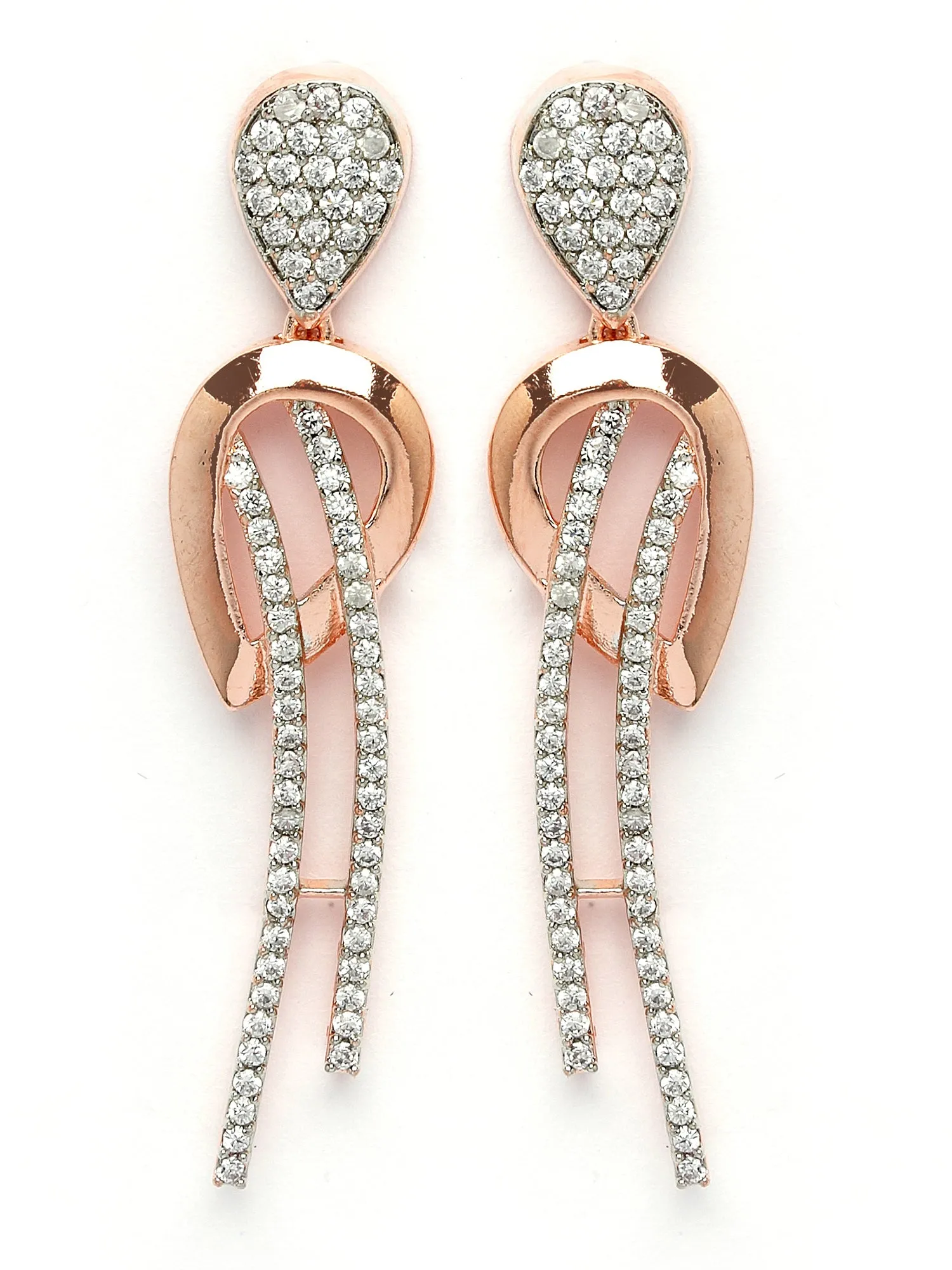 Karatcart Graceful Rose Gold Necklace Set with Cubic Zirconia Embellishments and Rhodium Finish