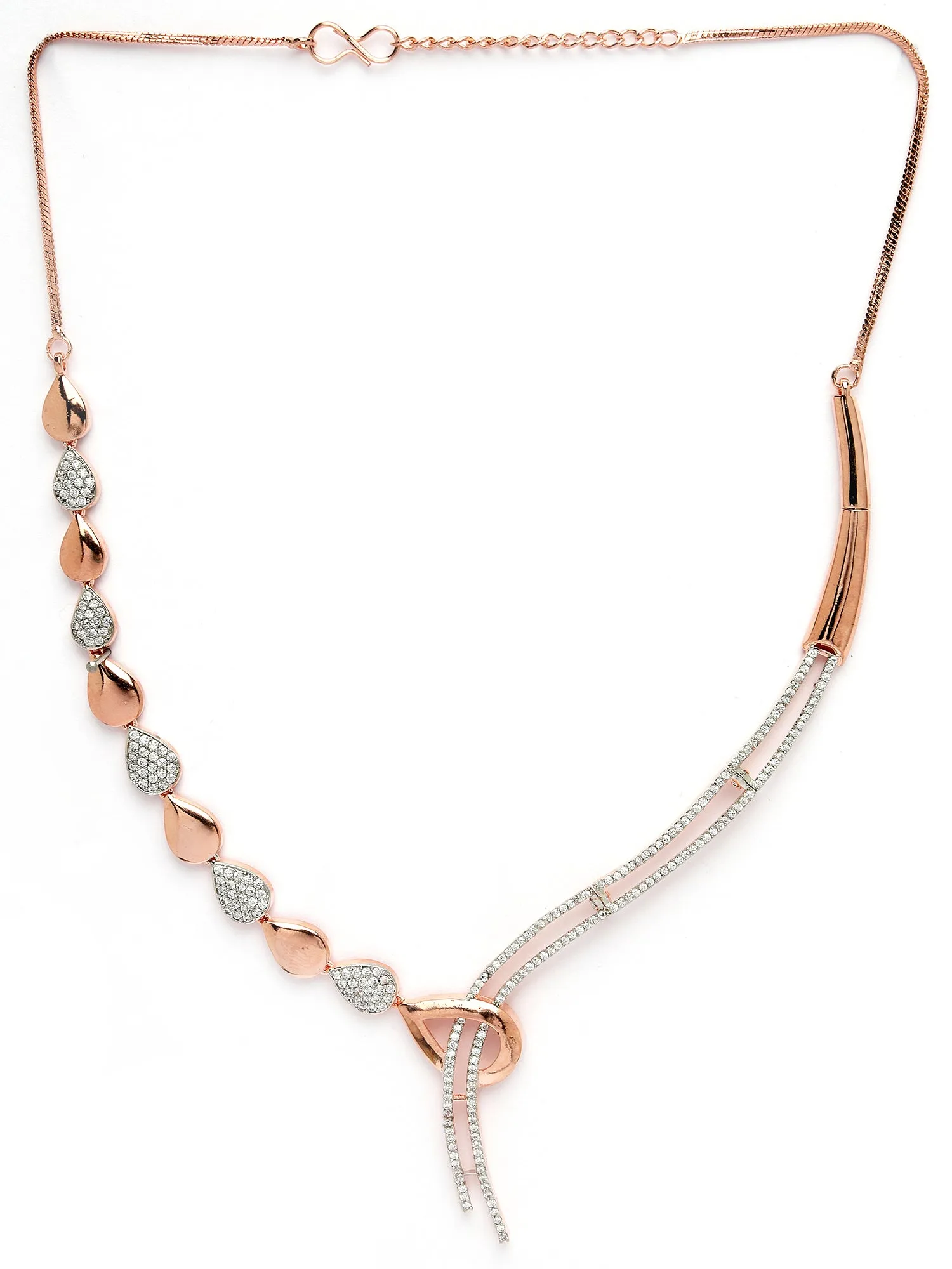 Karatcart Graceful Rose Gold Necklace Set with Cubic Zirconia Embellishments and Rhodium Finish
