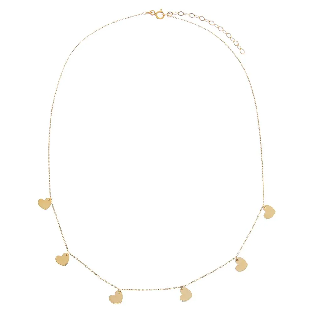 Kids Solid Dangling Hearts Necklace 14K