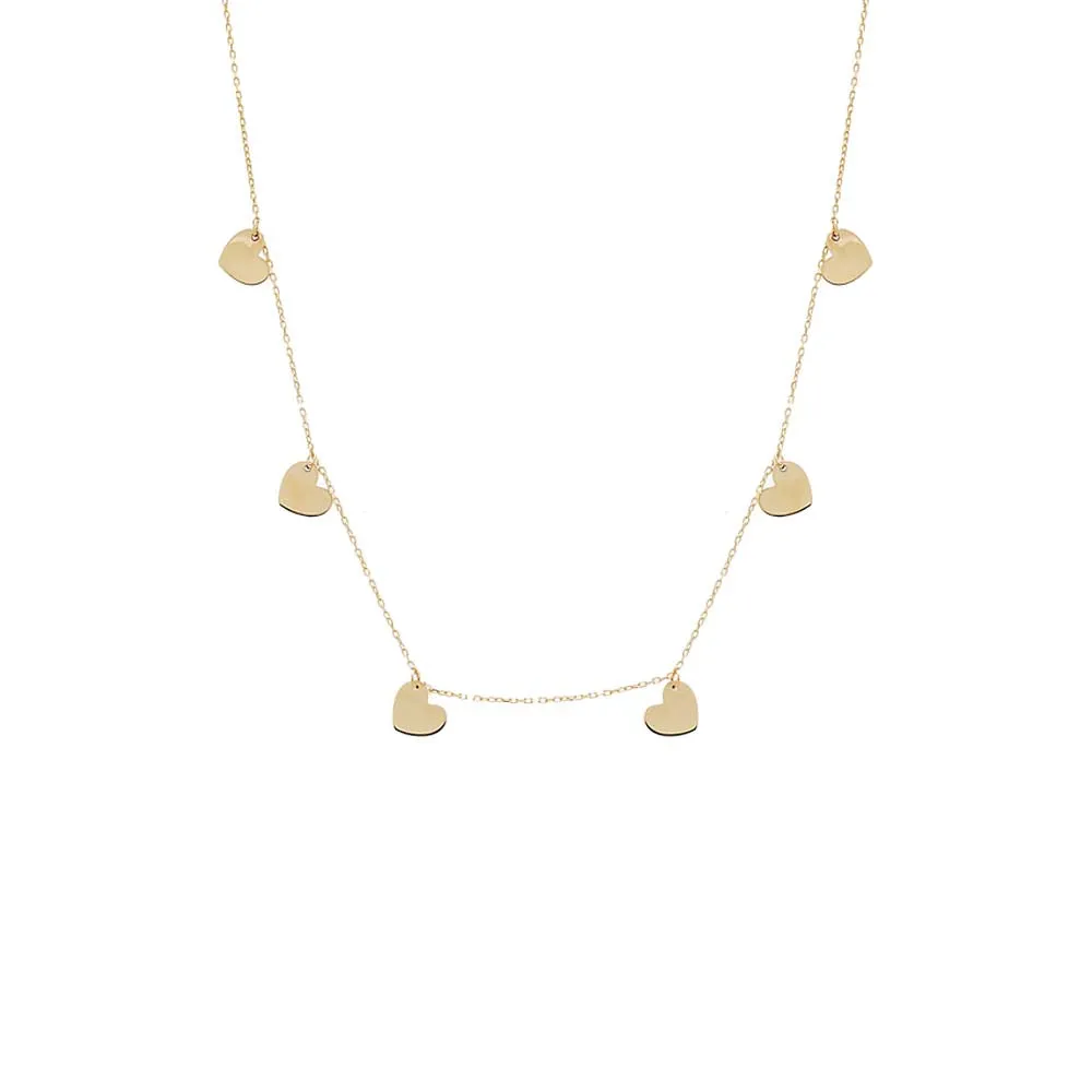 Kids Solid Dangling Hearts Necklace 14K
