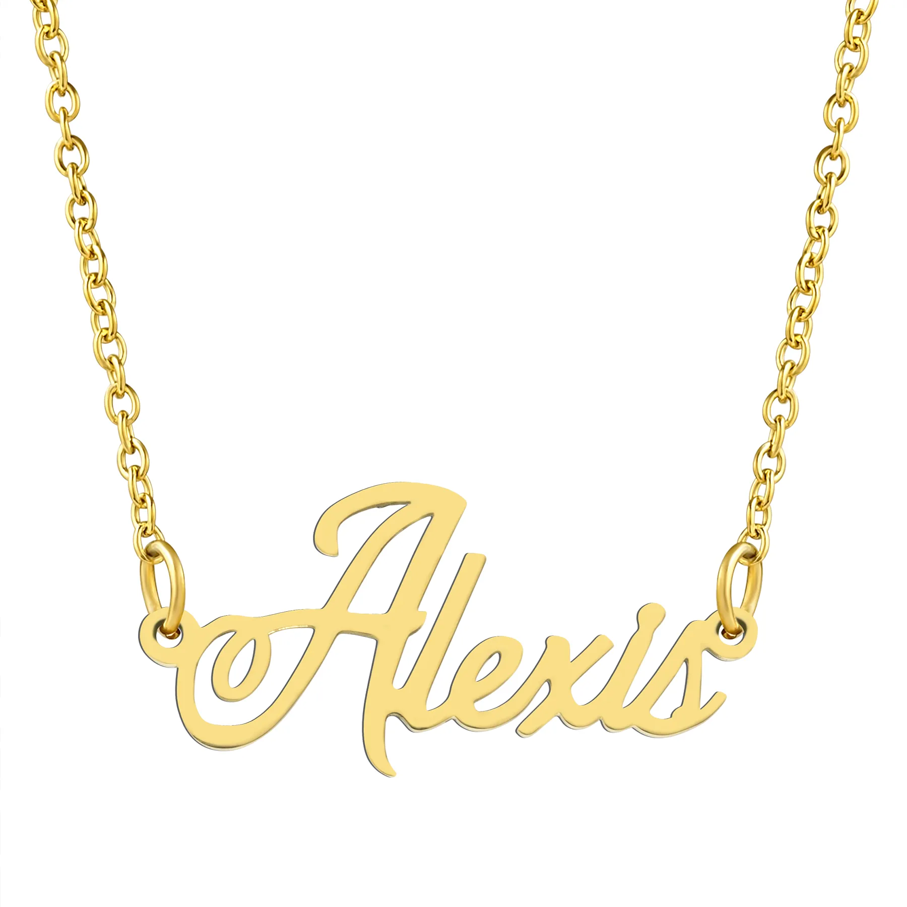 KISPER 18K Gold Stainless Steel Name Pendant Necklace Lobster Claw Alphabets A-C