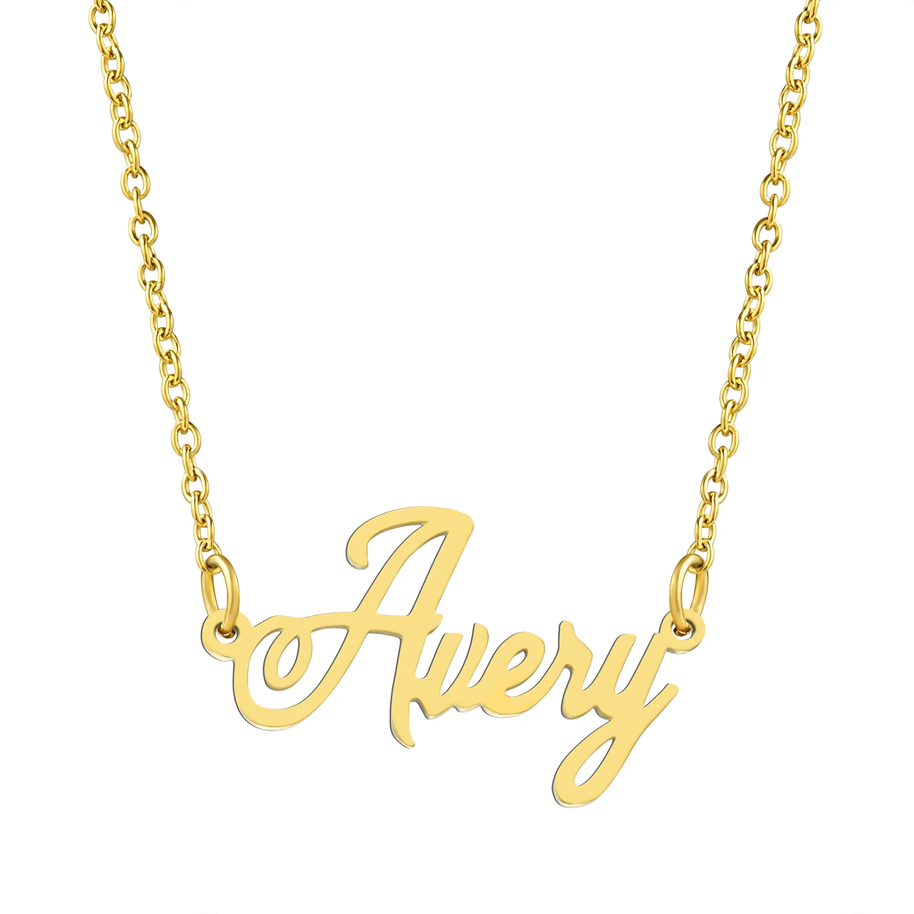 KISPER 18K Gold Stainless Steel Name Pendant Necklace Lobster Claw Alphabets A-C