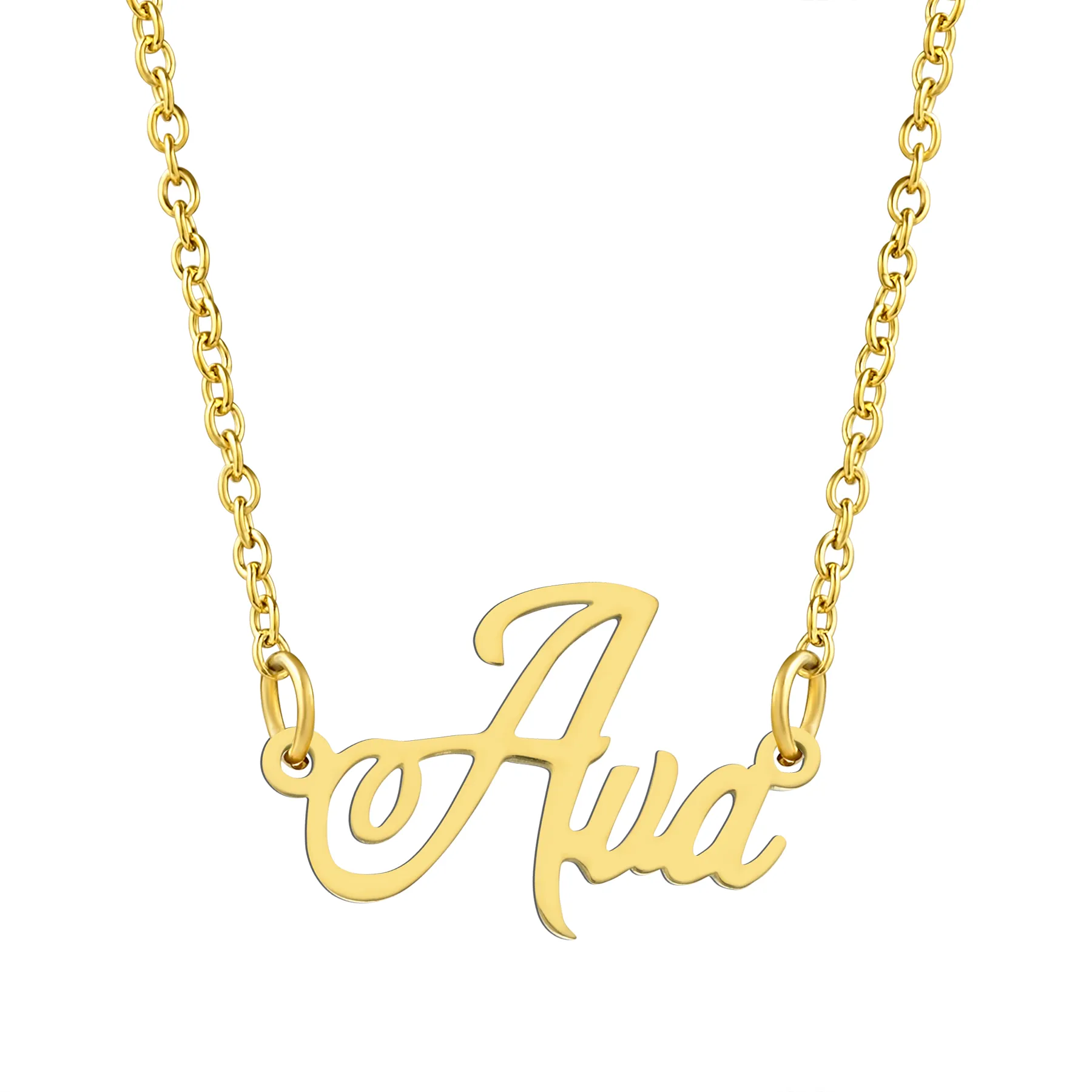 KISPER 18K Gold Stainless Steel Name Pendant Necklace Lobster Claw Alphabets A-C