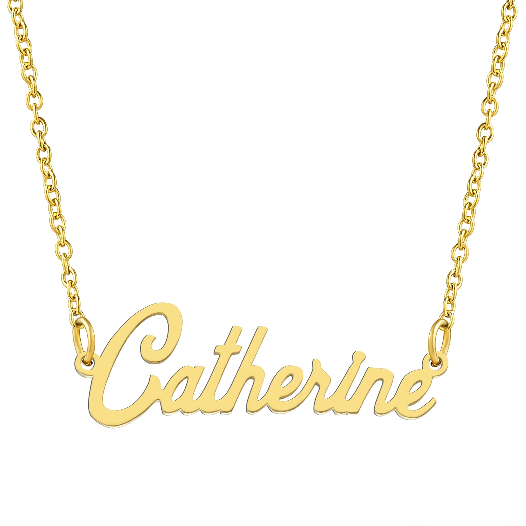 KISPER 18K Gold Stainless Steel Name Pendant Necklace Lobster Claw Alphabets A-C