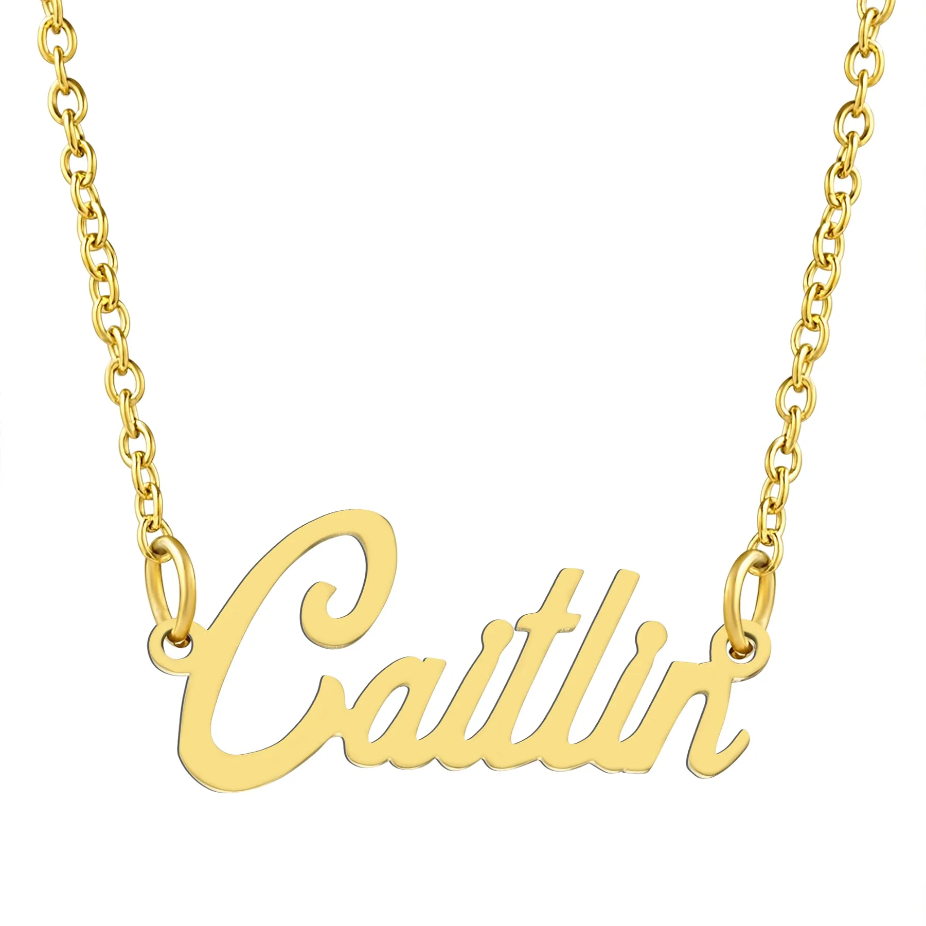 KISPER 18K Gold Stainless Steel Name Pendant Necklace Lobster Claw Alphabets A-C