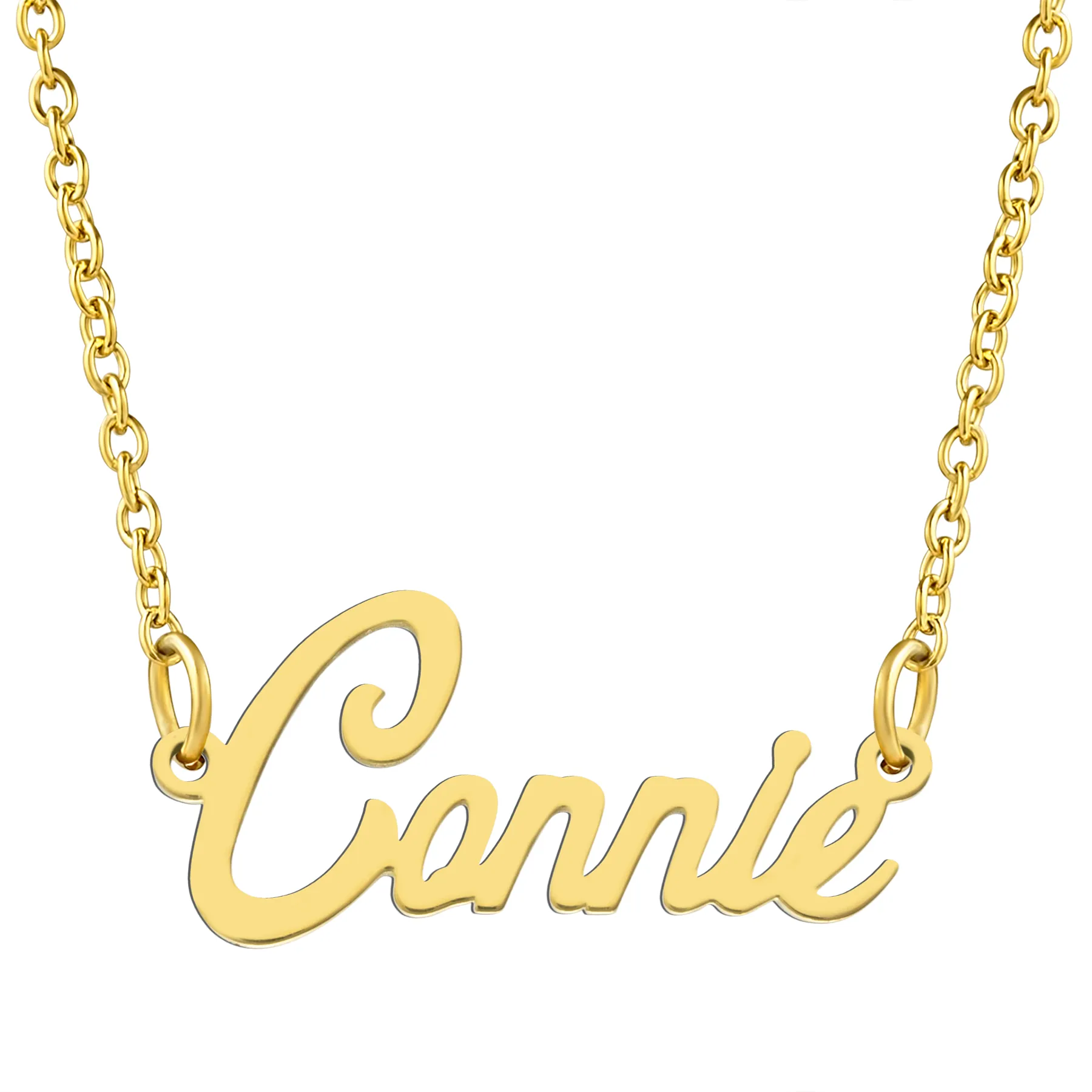 KISPER 18K Gold Stainless Steel Name Pendant Necklace Lobster Claw Alphabets A-C