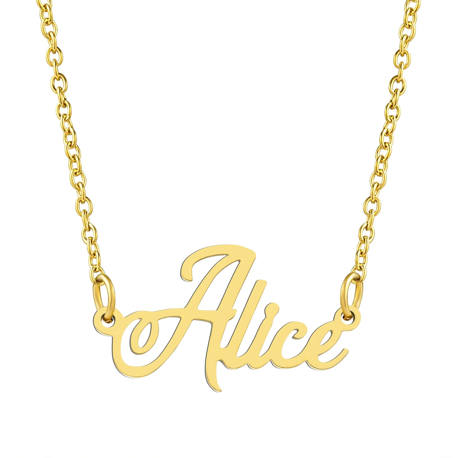 KISPER 18K Gold Stainless Steel Name Pendant Necklace Lobster Claw Alphabets A-C