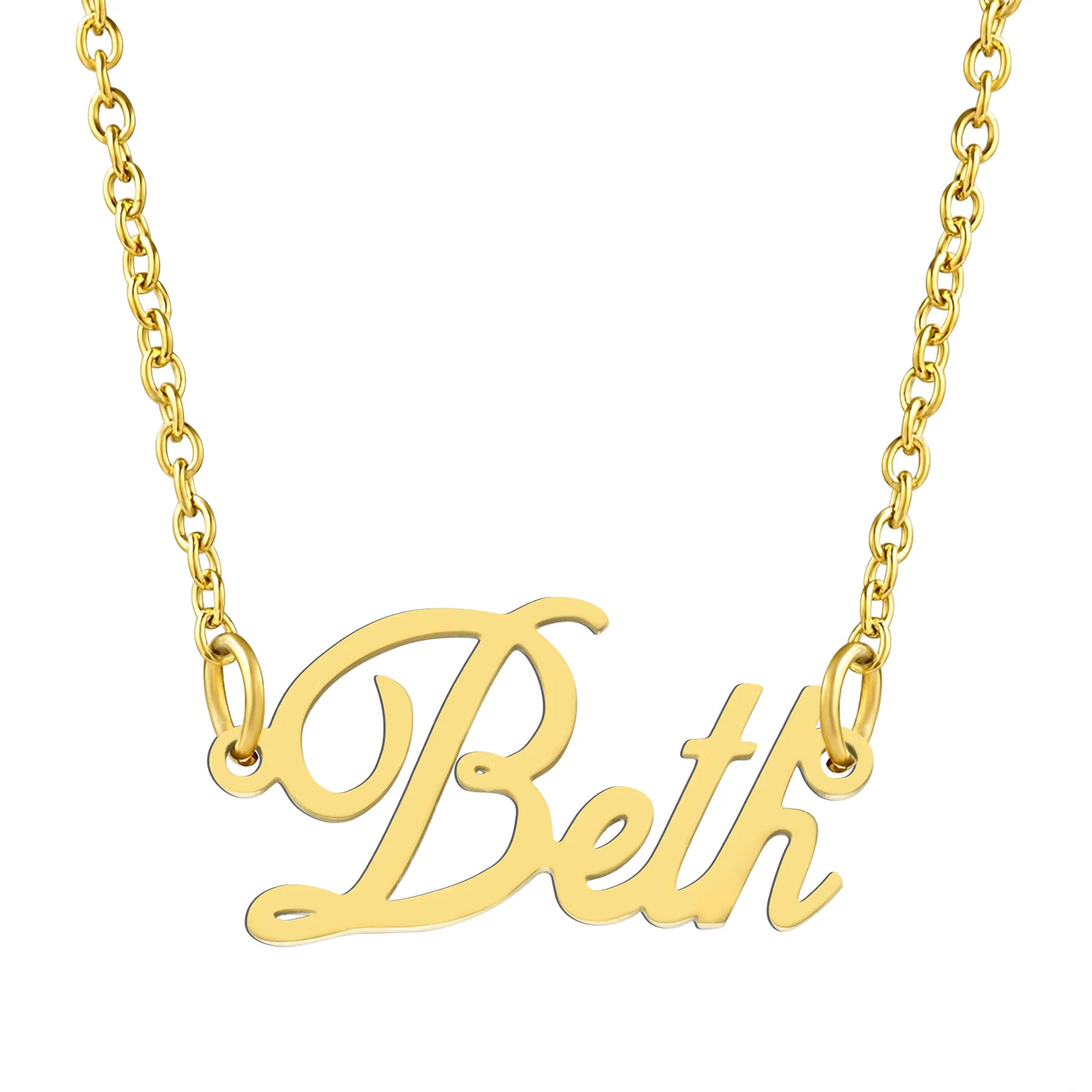 KISPER 18K Gold Stainless Steel Name Pendant Necklace Lobster Claw Alphabets A-C