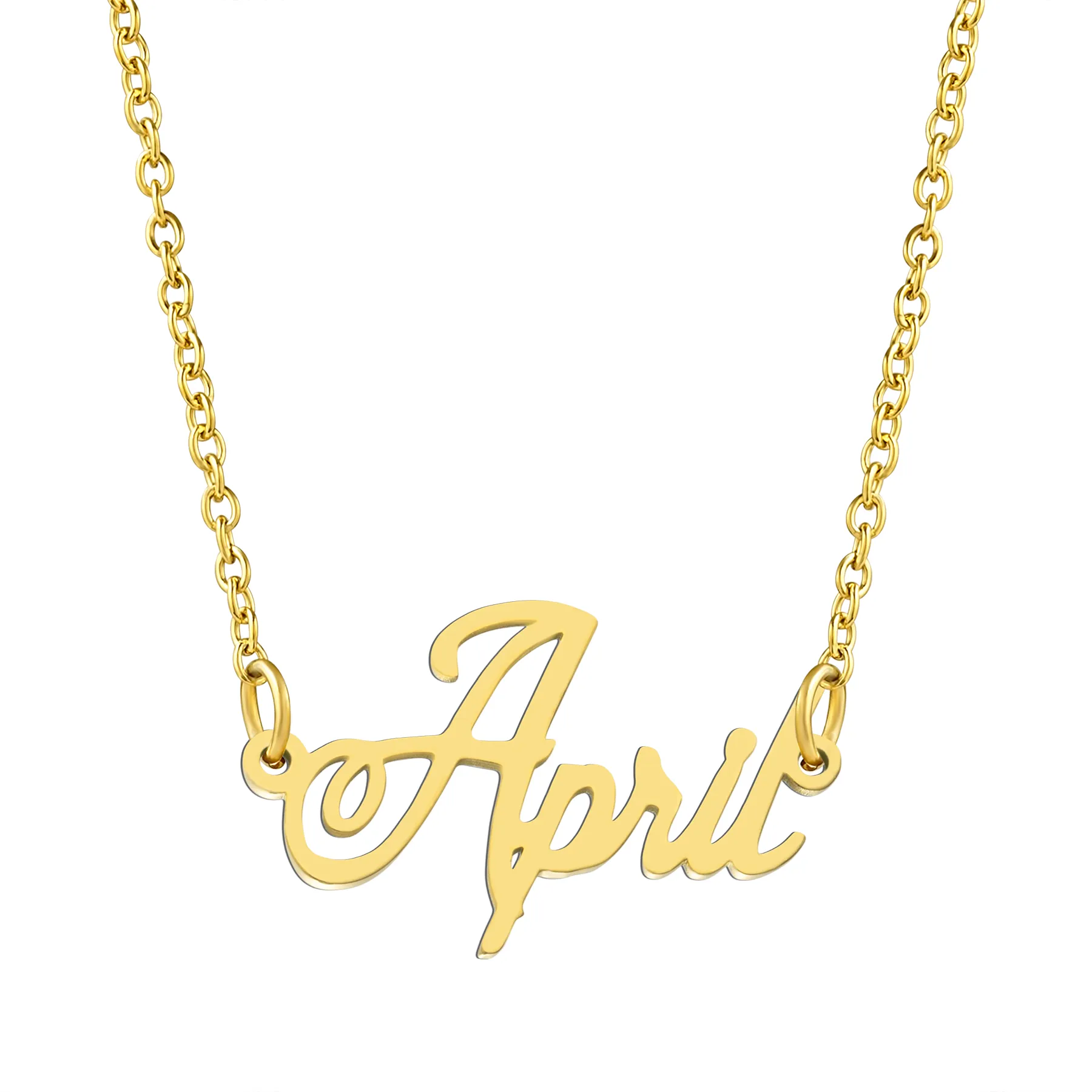 KISPER 18K Gold Stainless Steel Name Pendant Necklace Lobster Claw Alphabets A-C