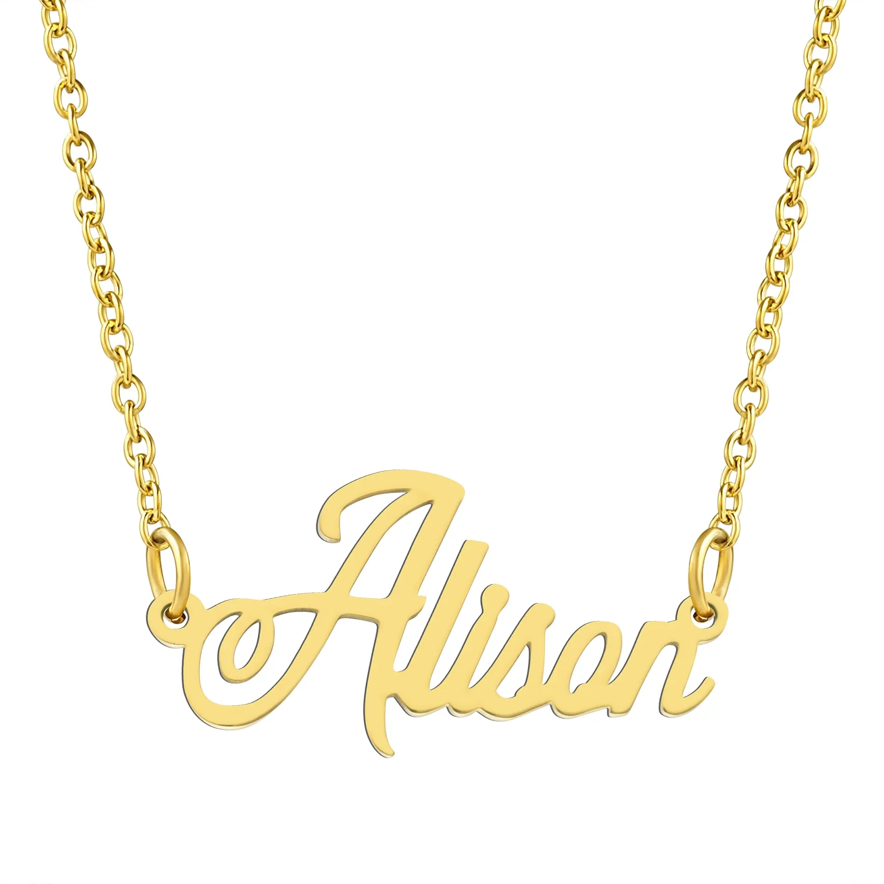 KISPER 18K Gold Stainless Steel Name Pendant Necklace Lobster Claw Alphabets A-C