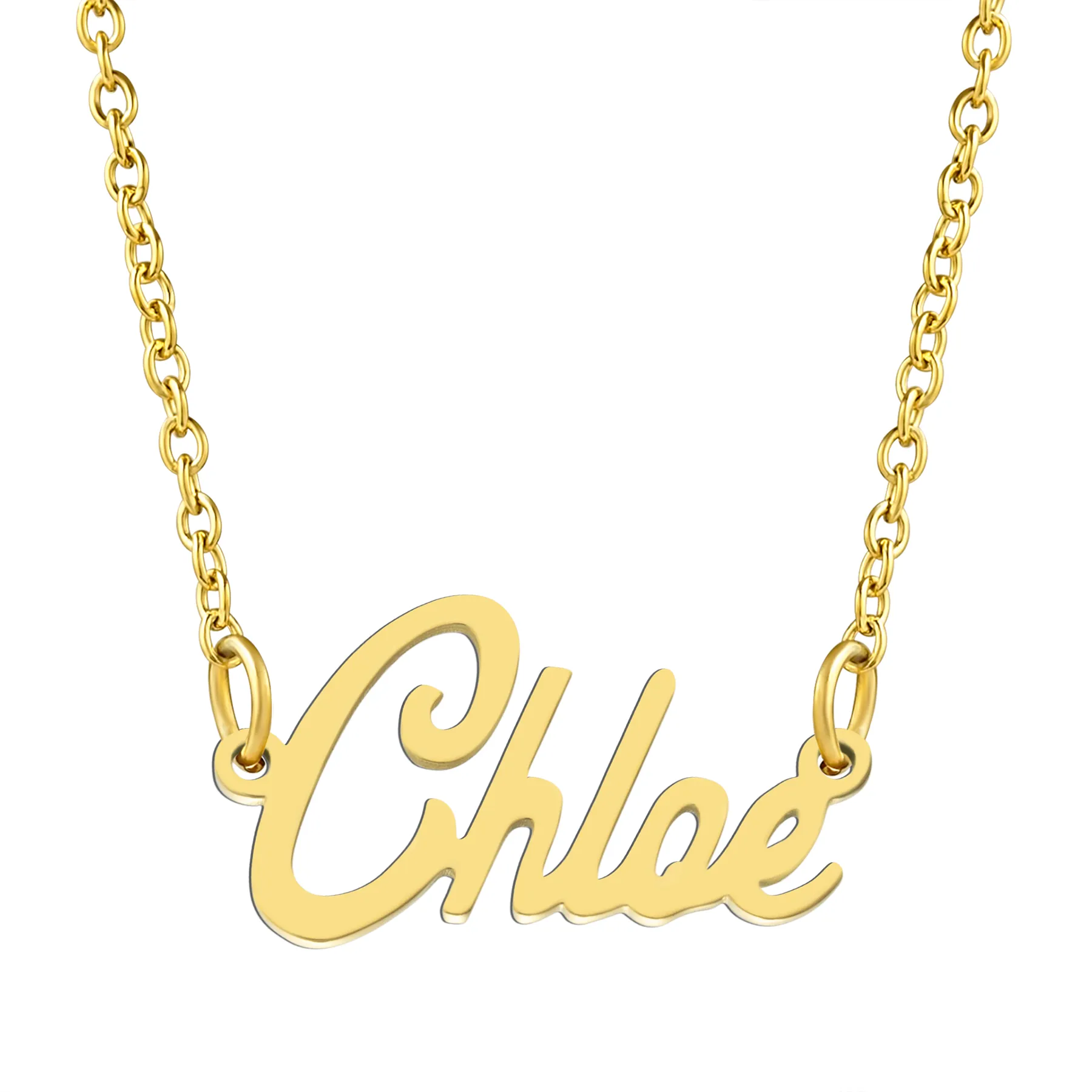 KISPER 18K Gold Stainless Steel Name Pendant Necklace Lobster Claw Alphabets A-C