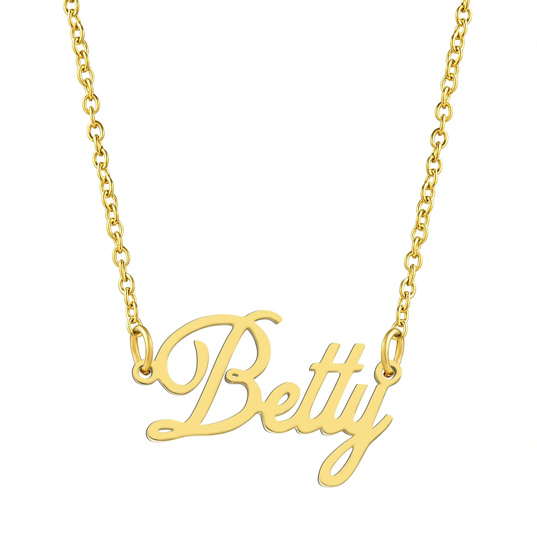 KISPER 18K Gold Stainless Steel Name Pendant Necklace Lobster Claw Alphabets A-C