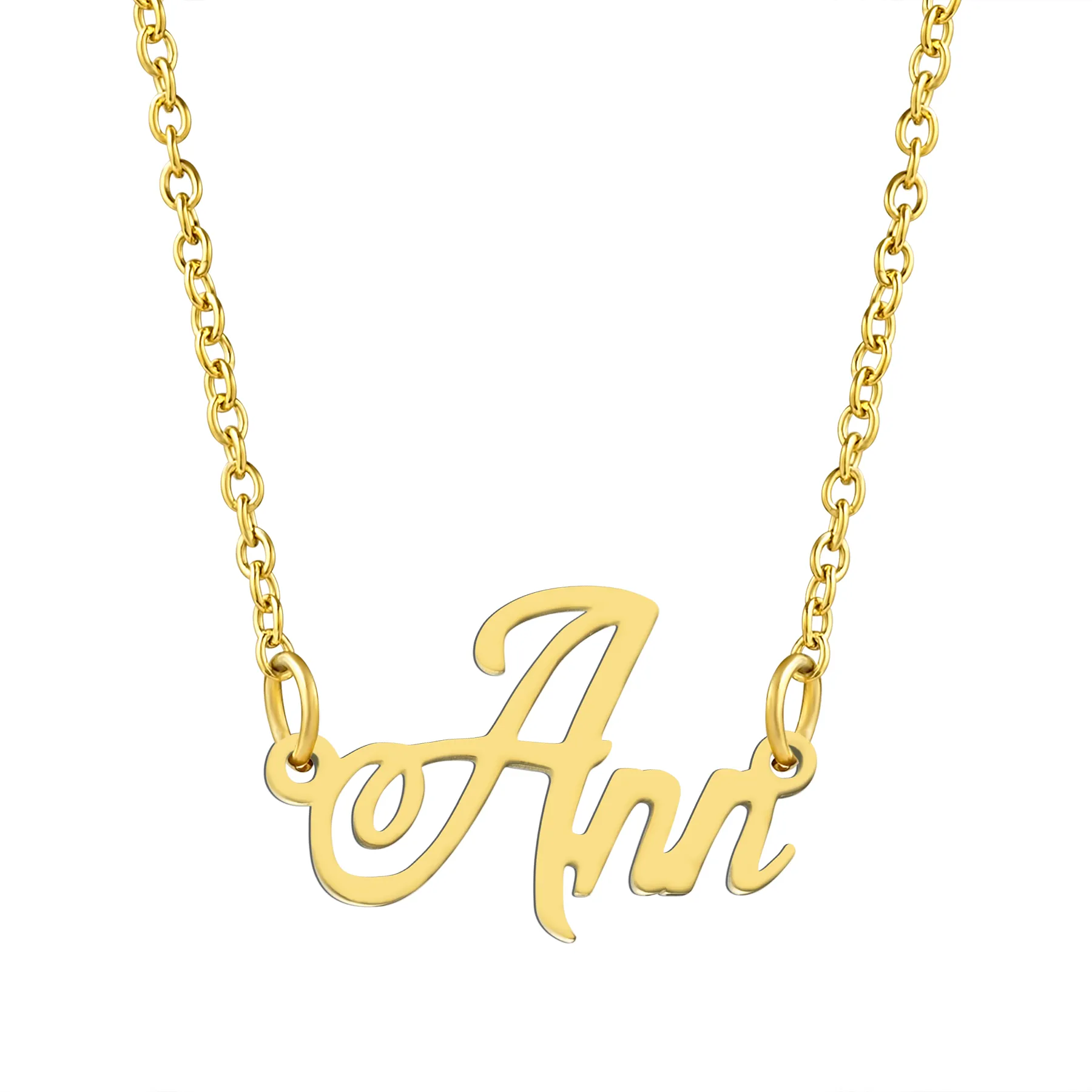 KISPER 18K Gold Stainless Steel Name Pendant Necklace Lobster Claw Alphabets A-C