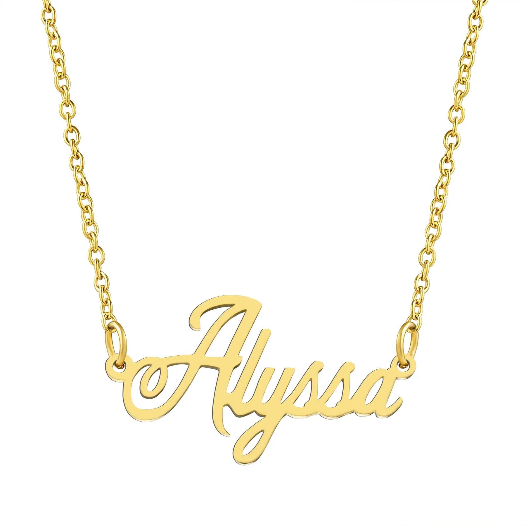 KISPER 18K Gold Stainless Steel Name Pendant Necklace Lobster Claw Alphabets A-C