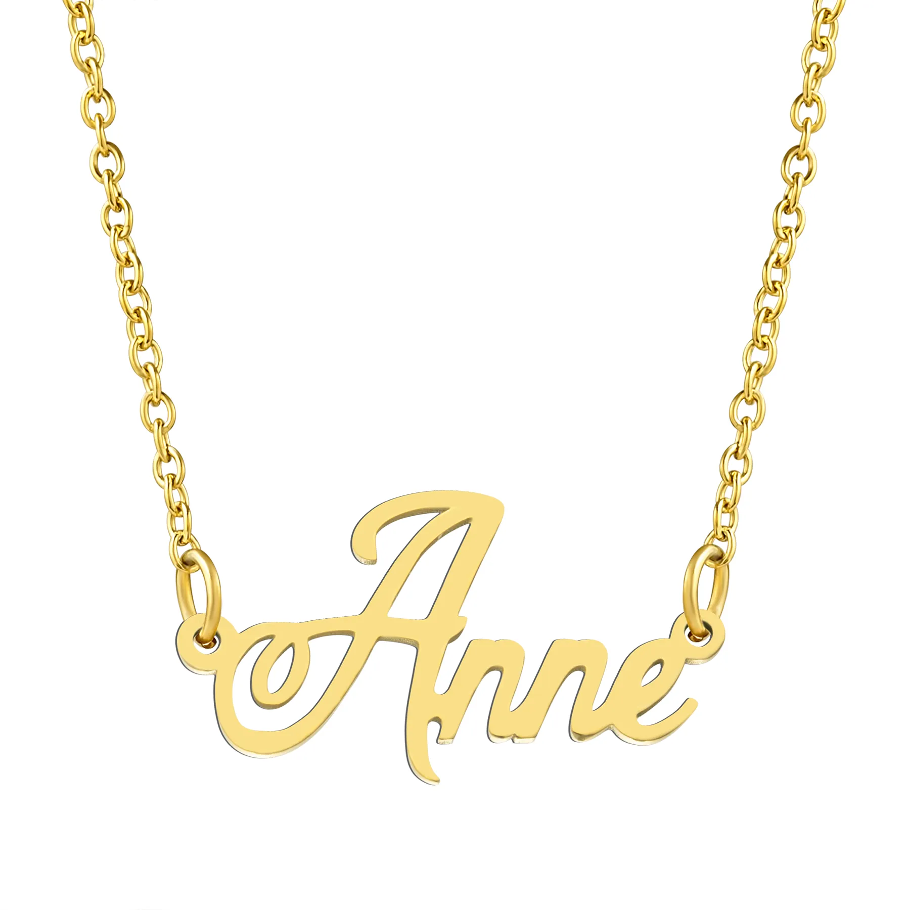 KISPER 18K Gold Stainless Steel Name Pendant Necklace Lobster Claw Alphabets A-C