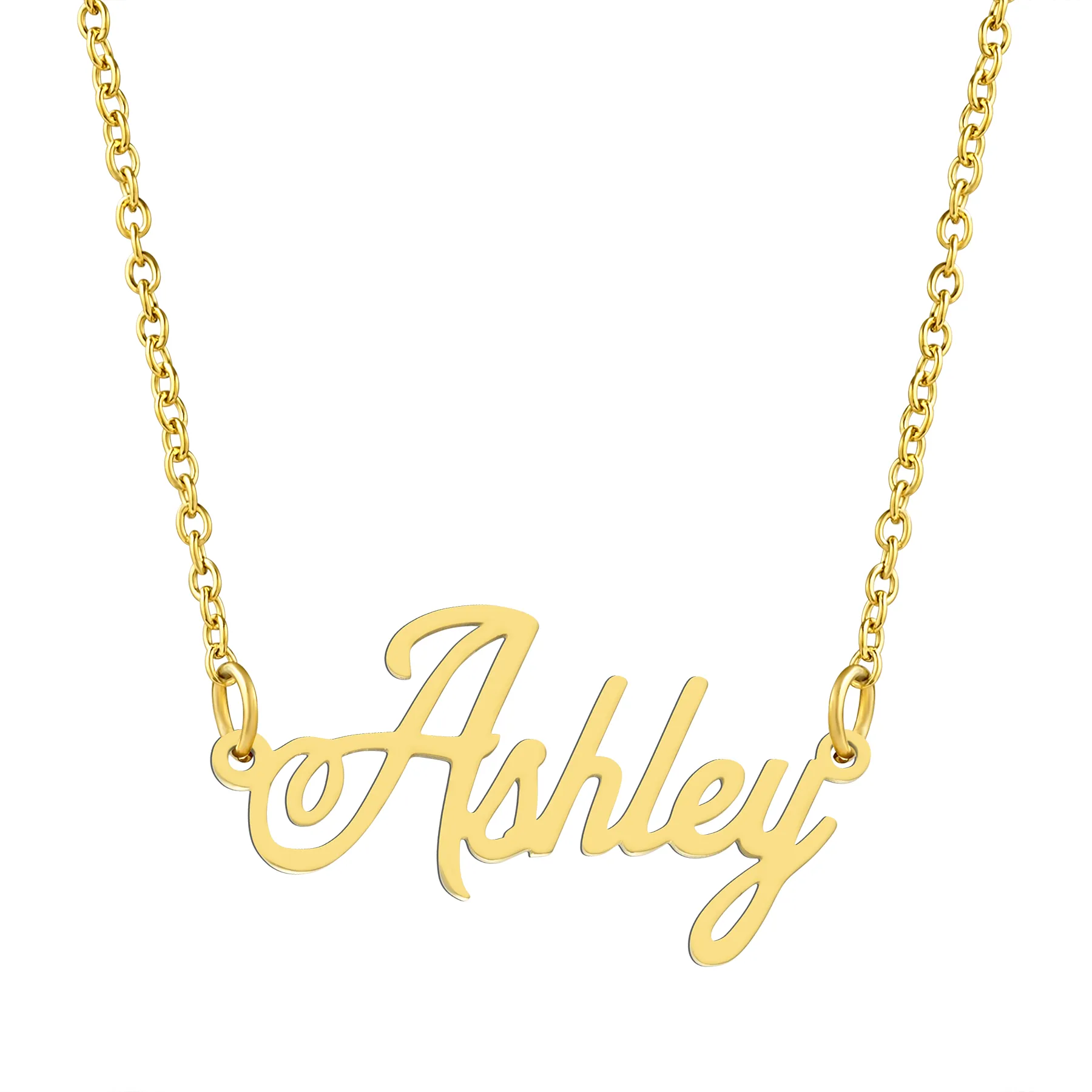 KISPER 18K Gold Stainless Steel Name Pendant Necklace Lobster Claw Alphabets A-C