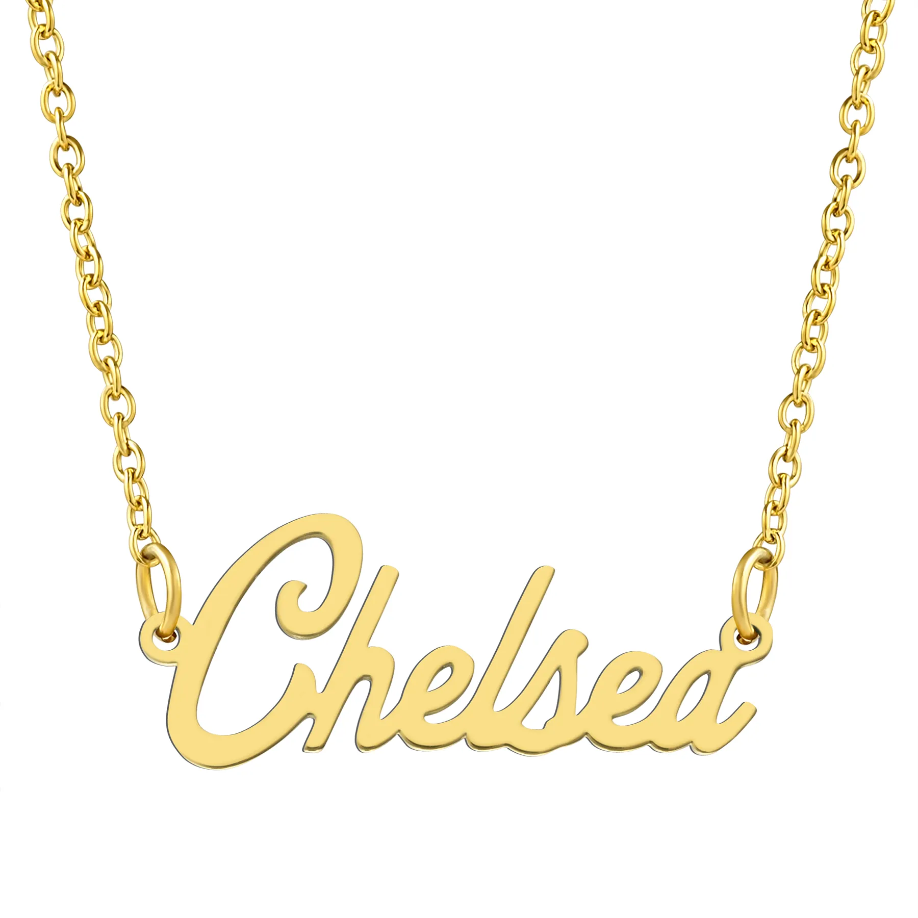 KISPER 18K Gold Stainless Steel Name Pendant Necklace Lobster Claw Alphabets A-C