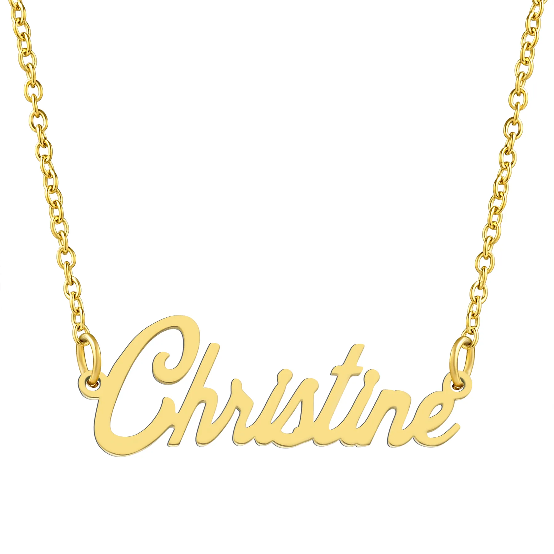 KISPER 18K Gold Stainless Steel Name Pendant Necklace Lobster Claw Alphabets A-C