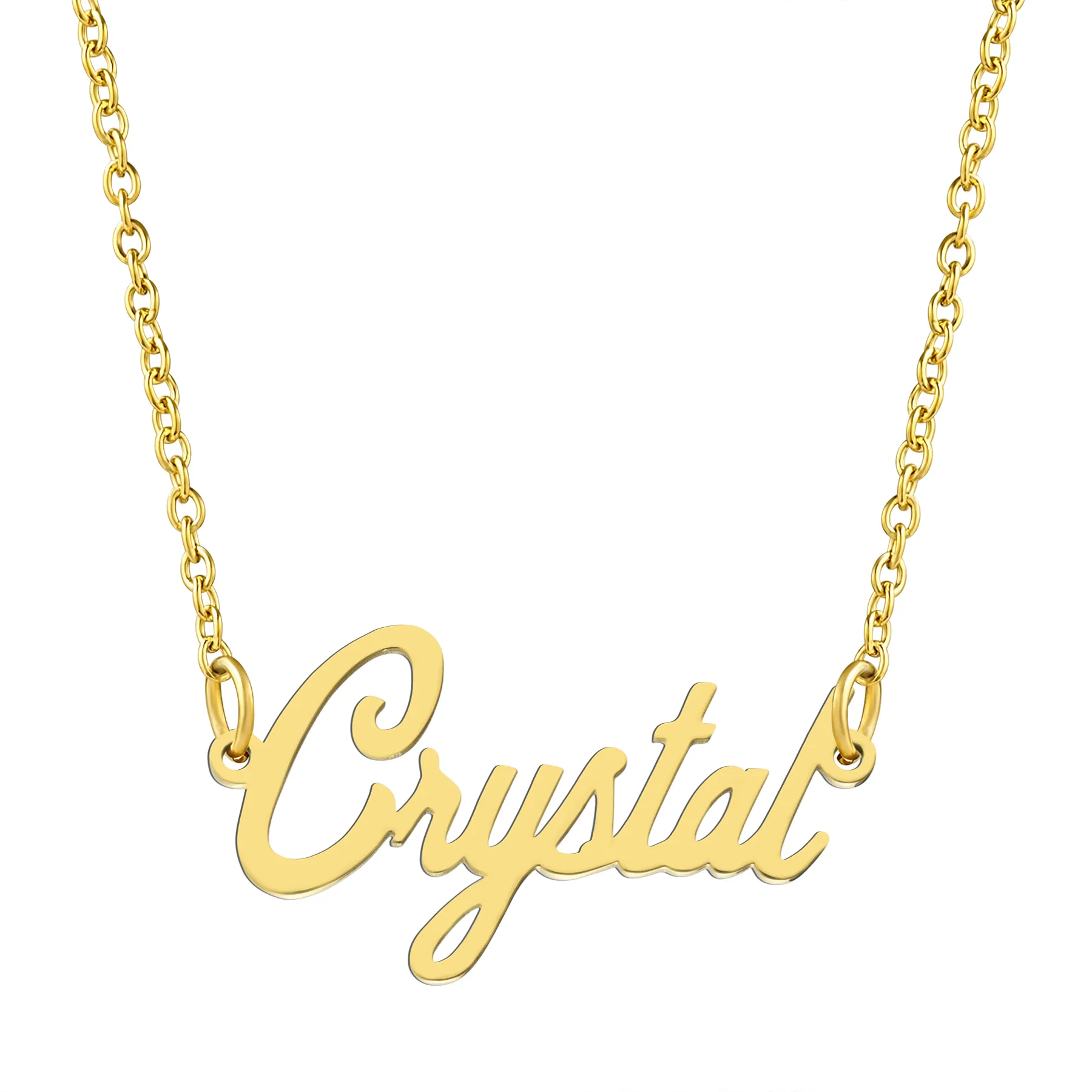 KISPER 18K Gold Stainless Steel Name Pendant Necklace Lobster Claw Alphabets A-C