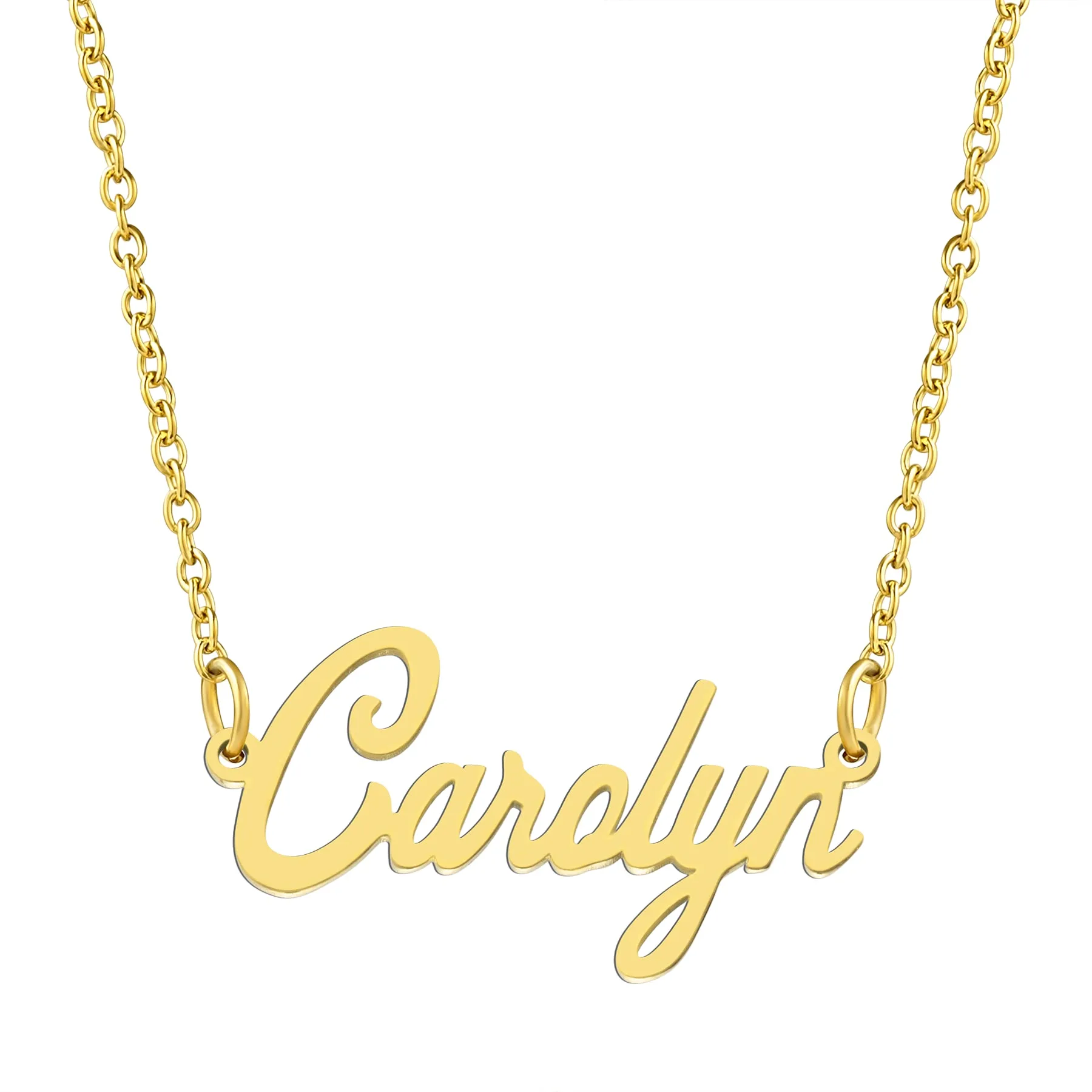 KISPER 18K Gold Stainless Steel Name Pendant Necklace Lobster Claw Alphabets A-C