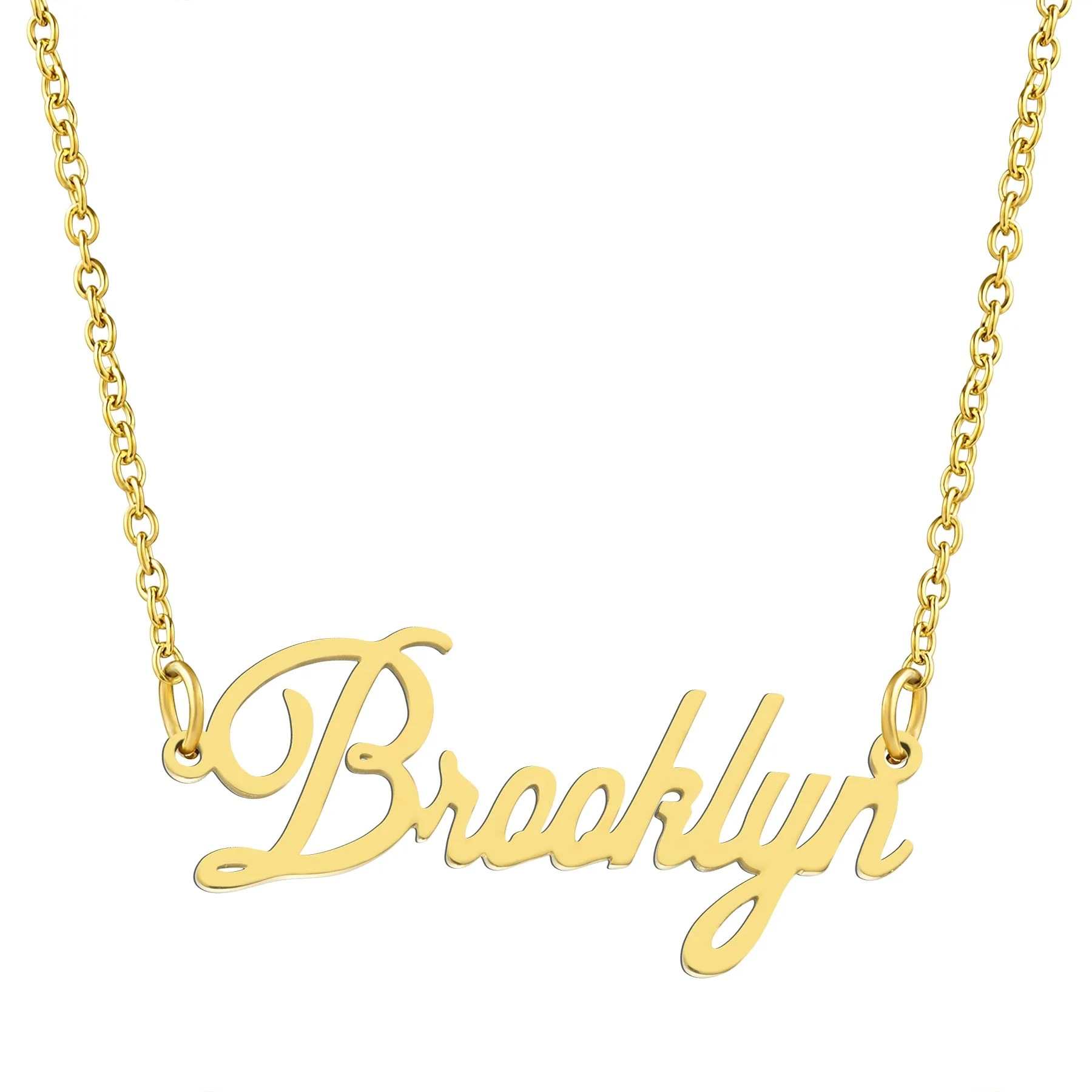 KISPER 18K Gold Stainless Steel Name Pendant Necklace Lobster Claw Alphabets A-C