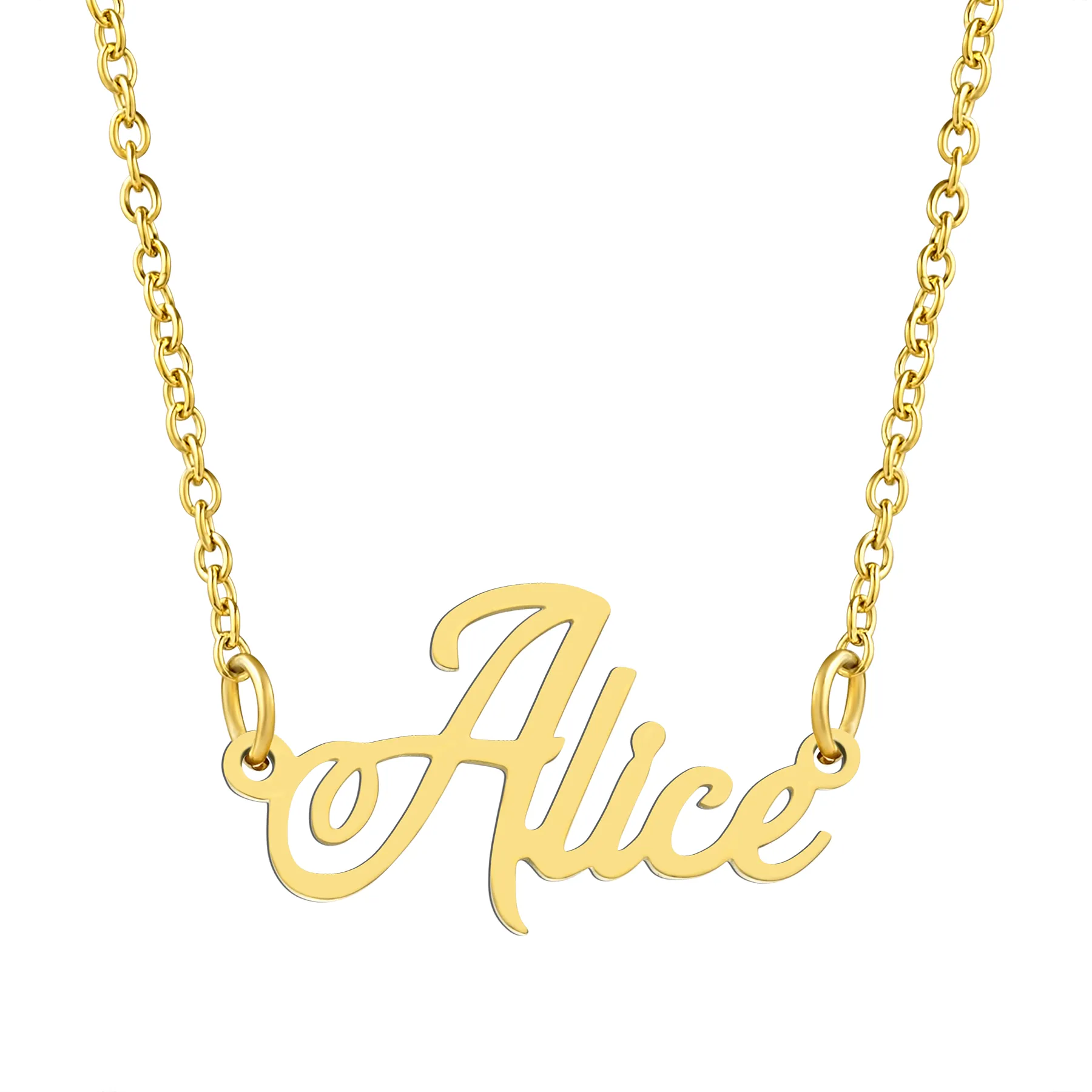 KISPER 18K Gold Stainless Steel Name Pendant Necklace Lobster Claw Alphabets A-C