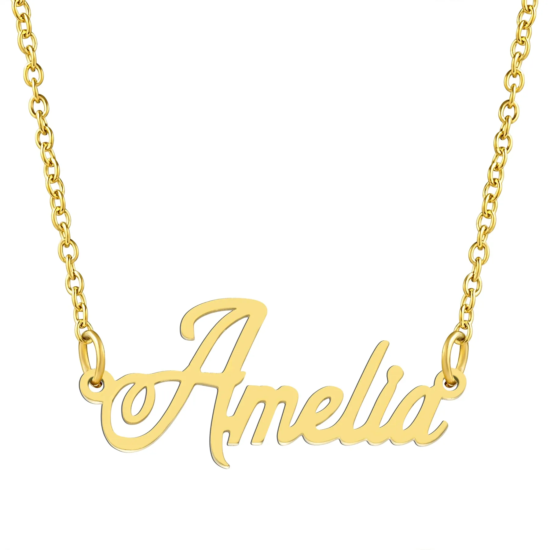 KISPER 18K Gold Stainless Steel Name Pendant Necklace Lobster Claw Alphabets A-C