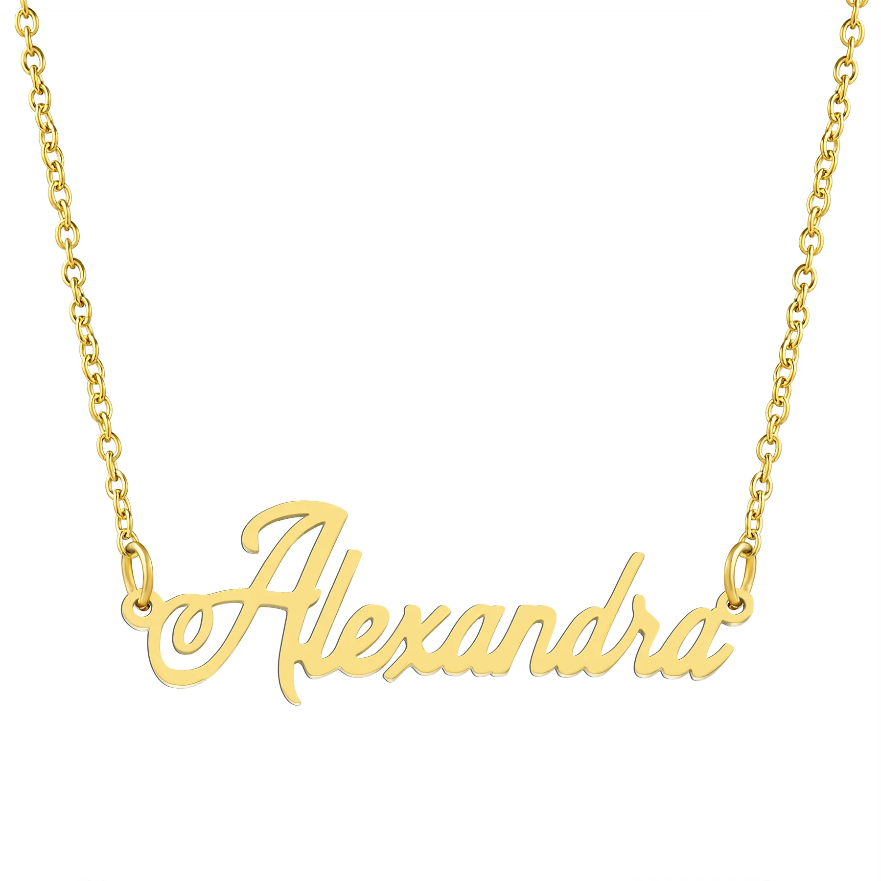 KISPER 18K Gold Stainless Steel Name Pendant Necklace Lobster Claw Alphabets A-C
