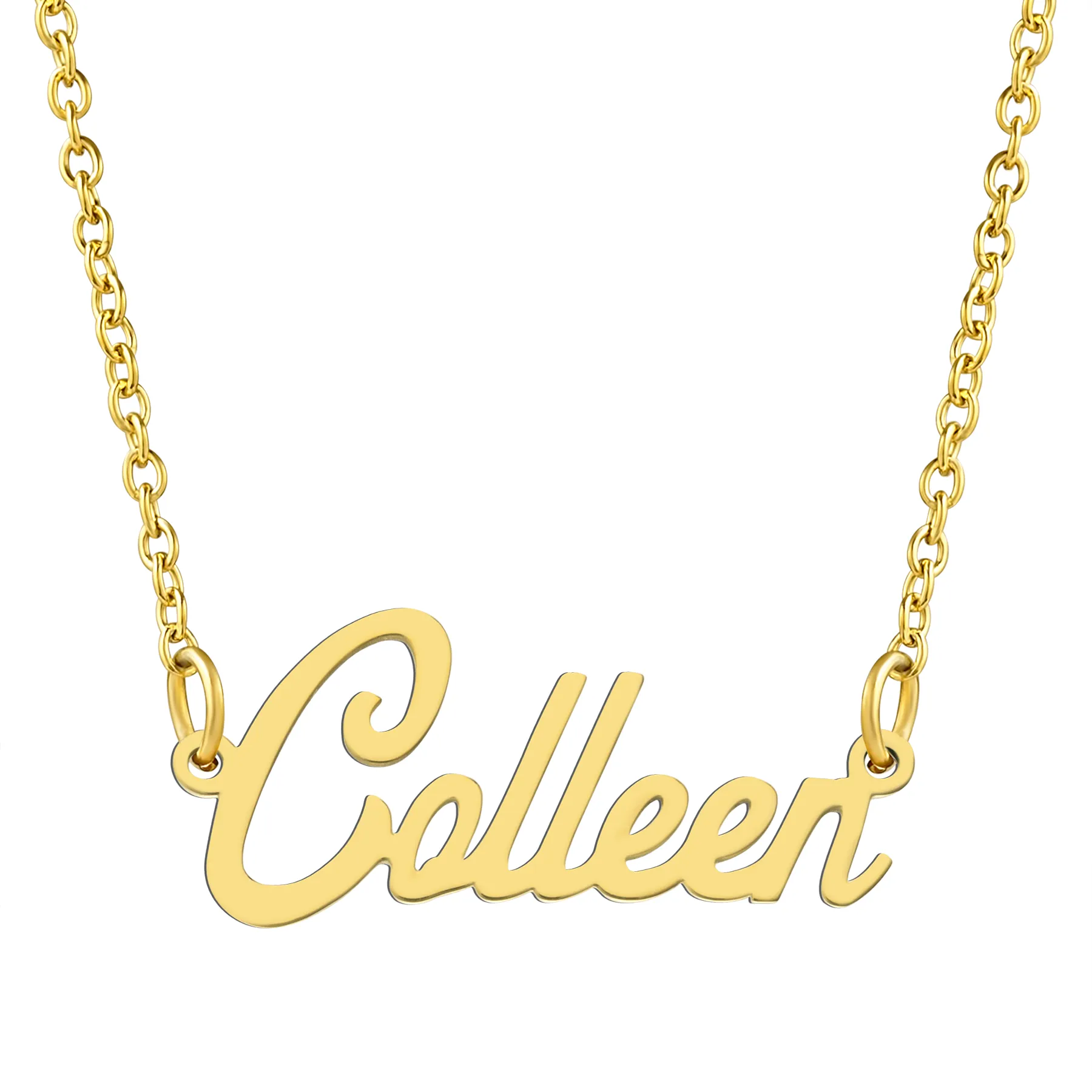 KISPER 18K Gold Stainless Steel Name Pendant Necklace Lobster Claw Alphabets A-C