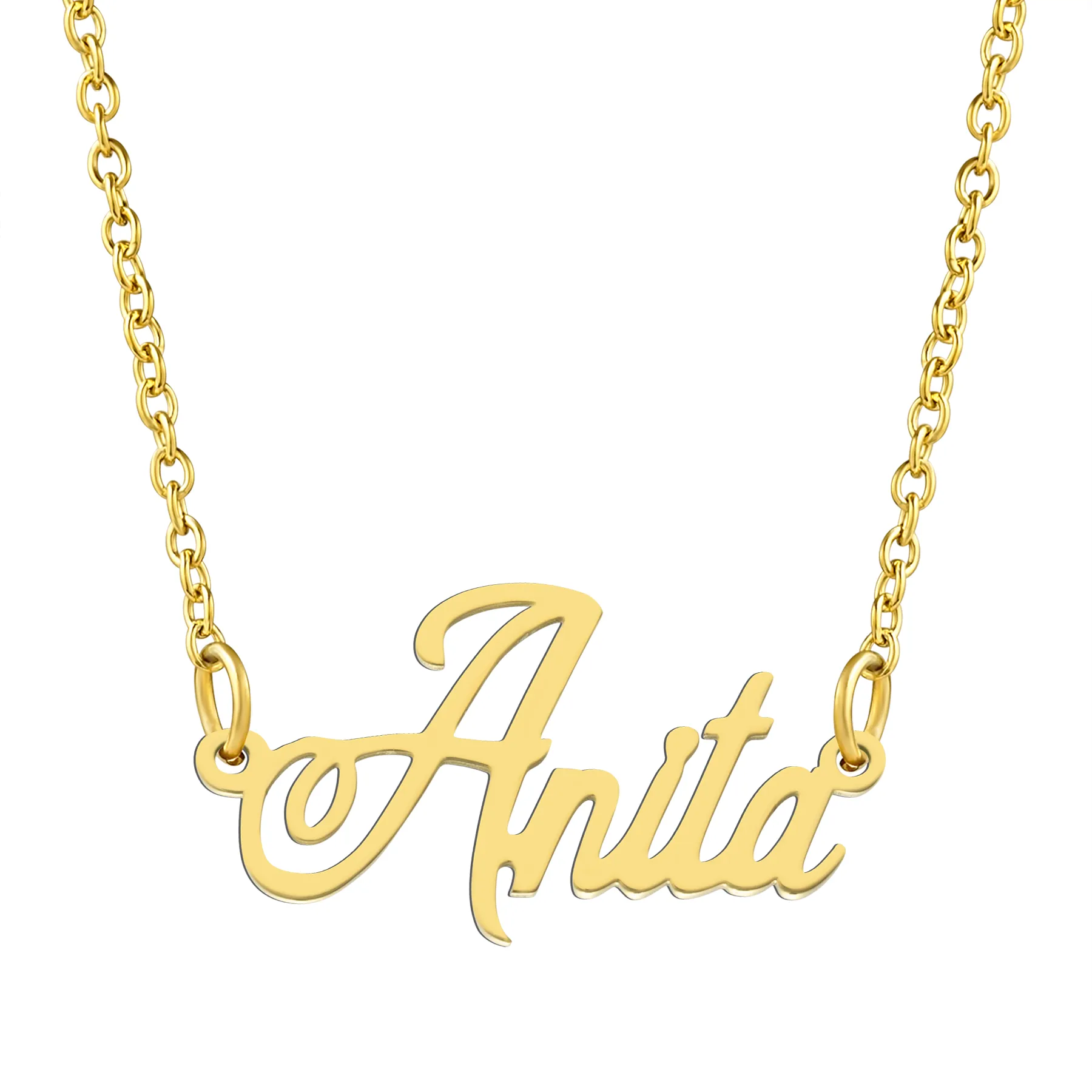 KISPER 18K Gold Stainless Steel Name Pendant Necklace Lobster Claw Alphabets A-C