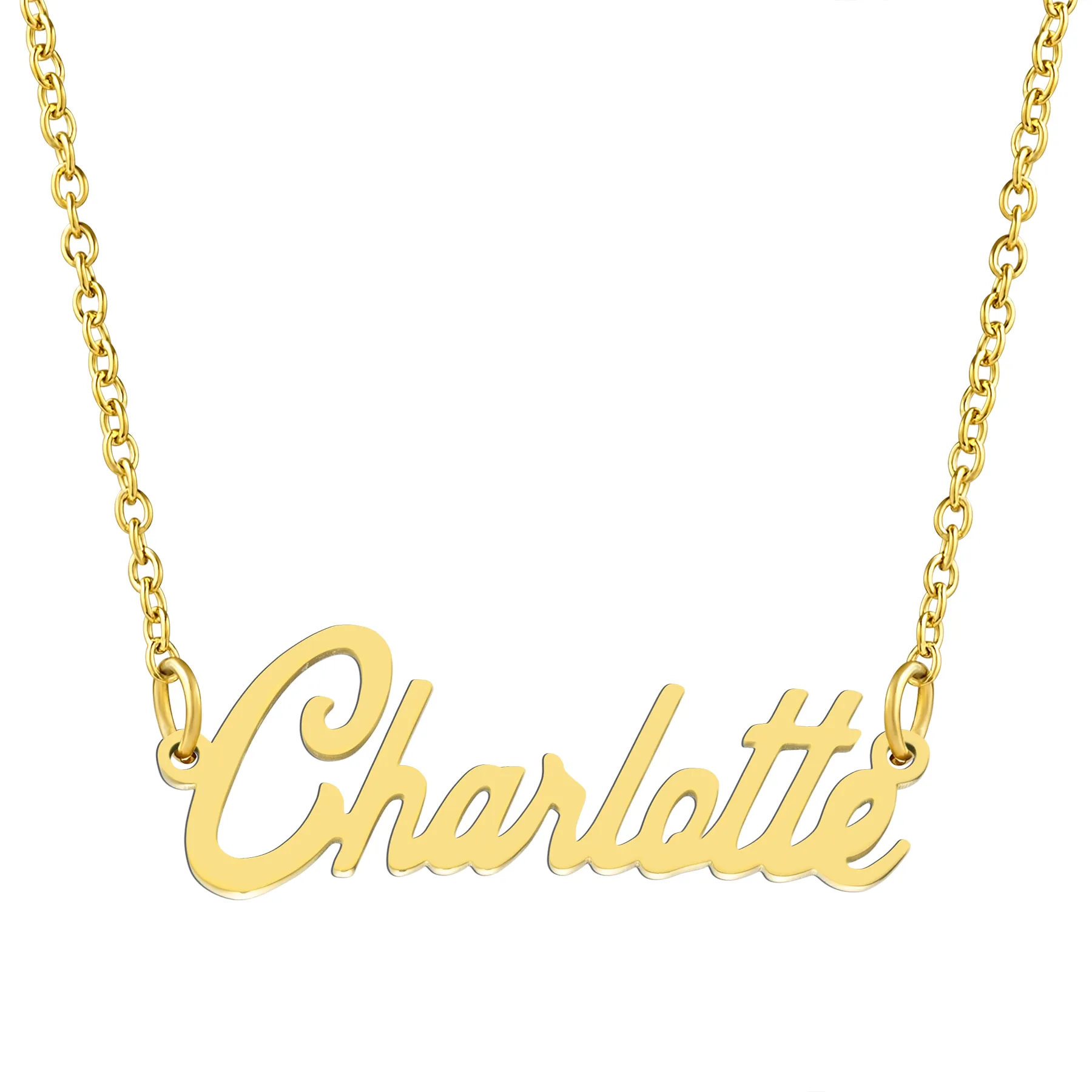 KISPER 18K Gold Stainless Steel Name Pendant Necklace Lobster Claw Alphabets A-C