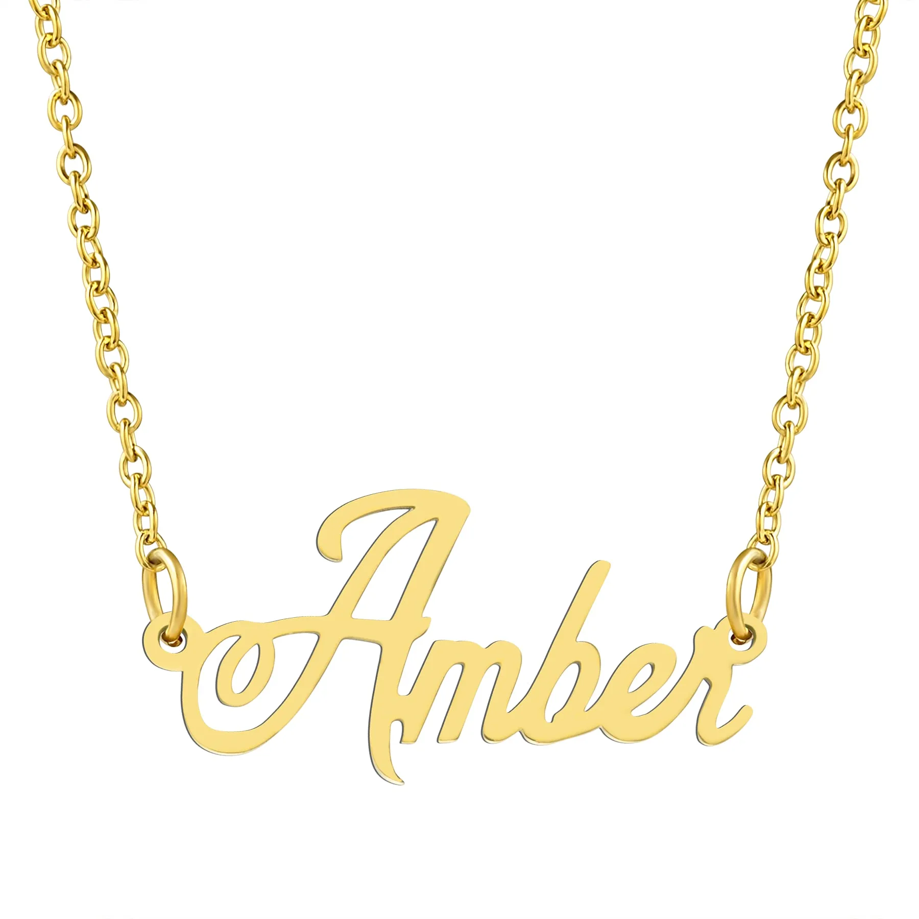 KISPER 18K Gold Stainless Steel Name Pendant Necklace Lobster Claw Alphabets A-C